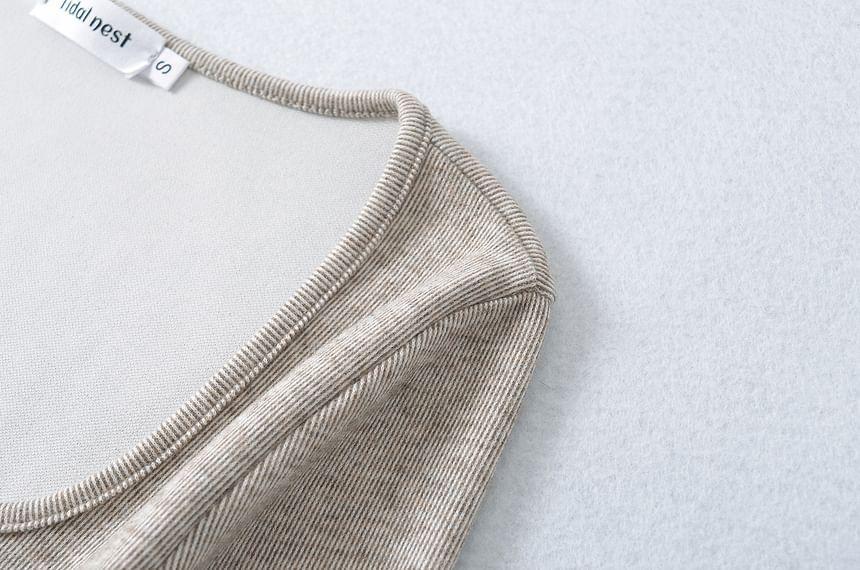 Long-Sleeve Square-Neck Plain Midi Bodycon Dress Product Image