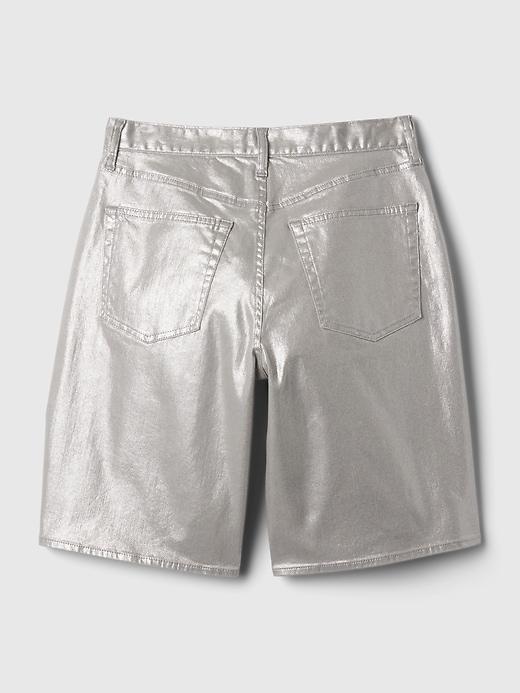 11.5" Mid Rise Metallic Longline Denim Shorts Product Image