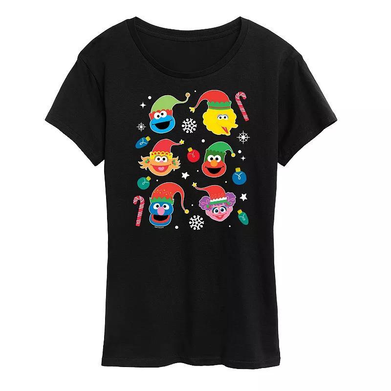 Womens Sesame Street Holiday Icons Graphic Tee, Girls Heather Grey Product Image
