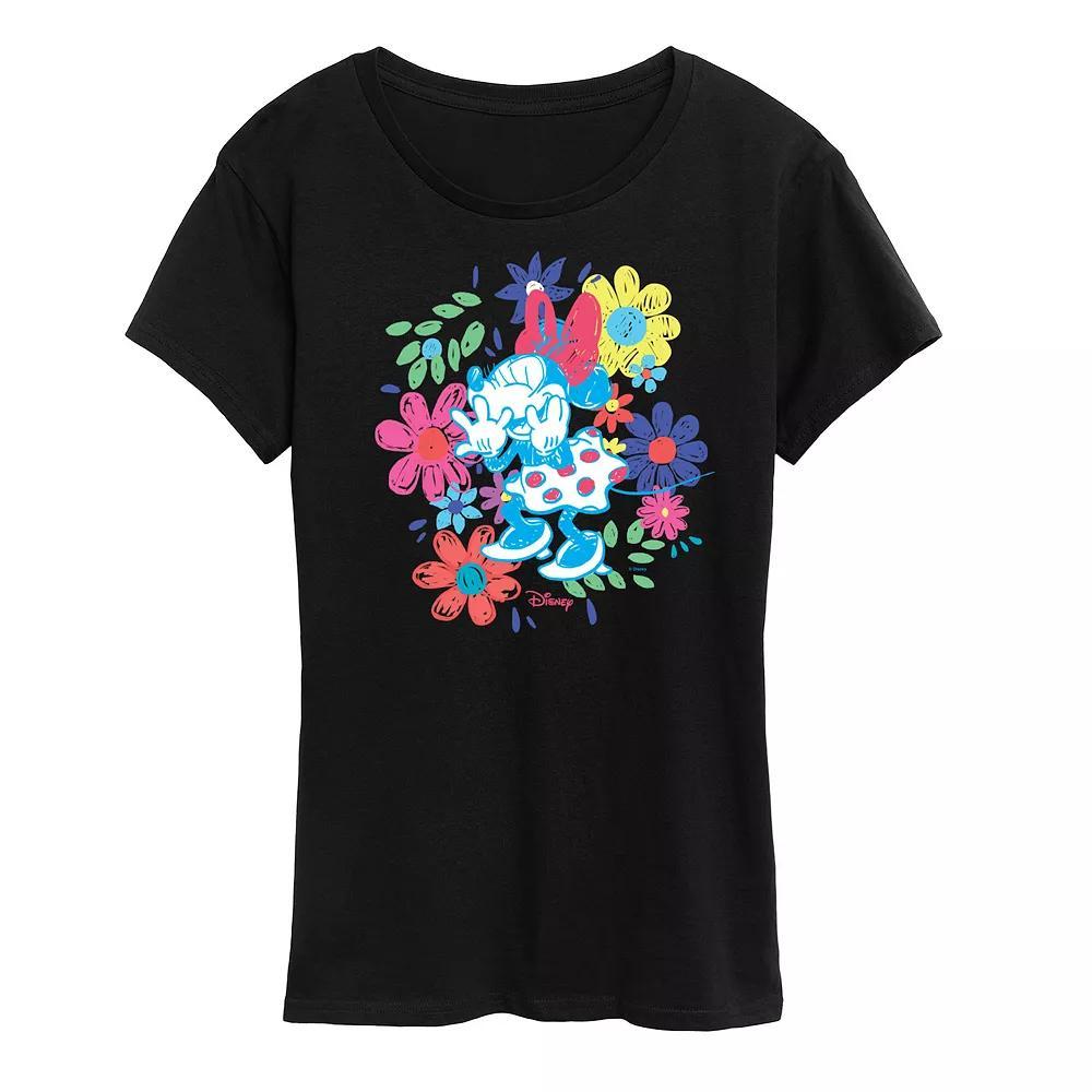 Disney's Minnie Mouse Flowers Graphic Tee, Women's, Size: Small, Black Product Image