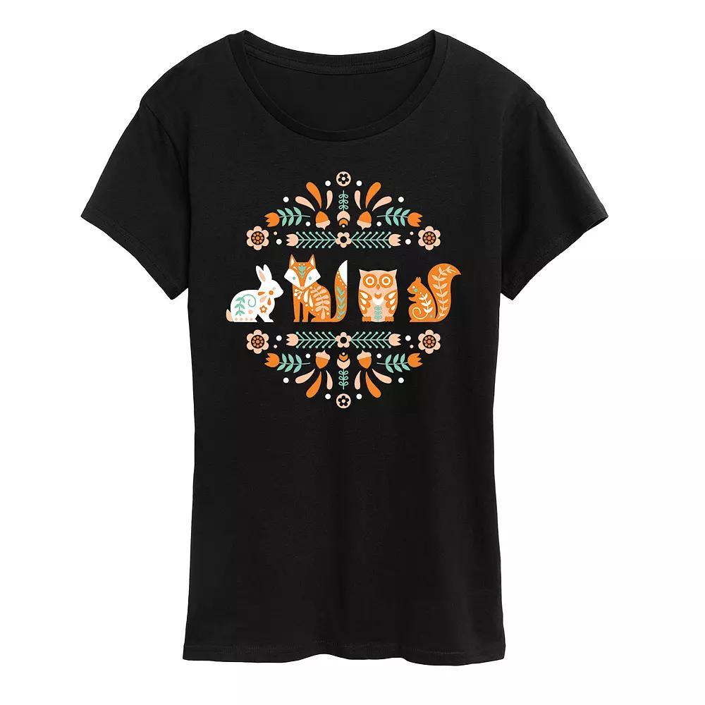 Womens Scandinavian Woodland Creatures Graphic Tee Grey Blue Product Image