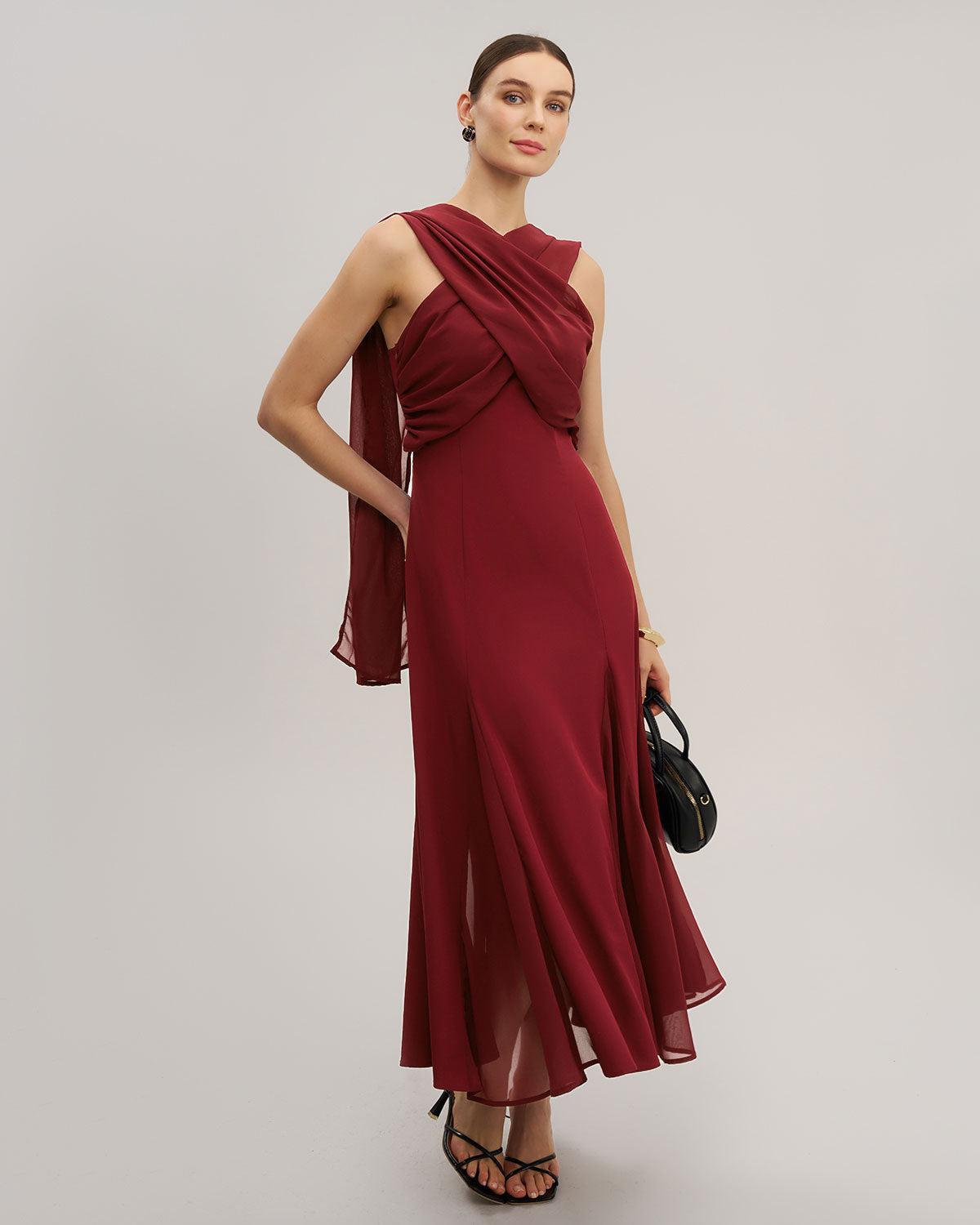 Wine Red Flowy Sleeveless Maxi Dress Product Image