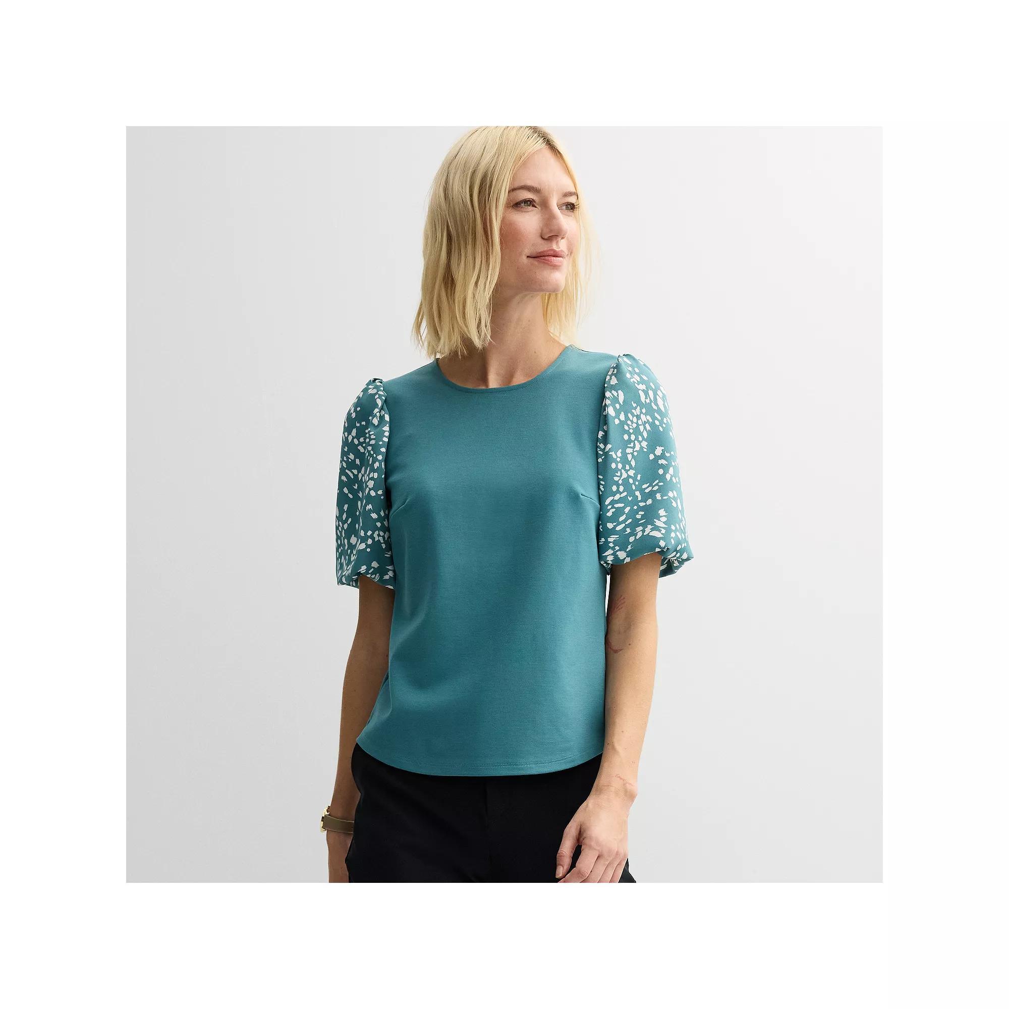 Women's Nine West Ponte Puff Sleeve Top, Size: Large, Blue Animal Product Image