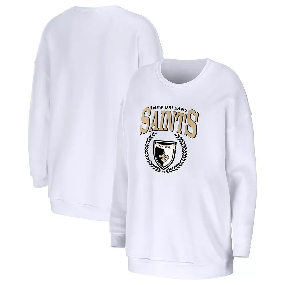 Women's WEAR by Erin Andrews White New Orleans Saints Oversized Pullover Sweatshirt, Size: XL Product Image