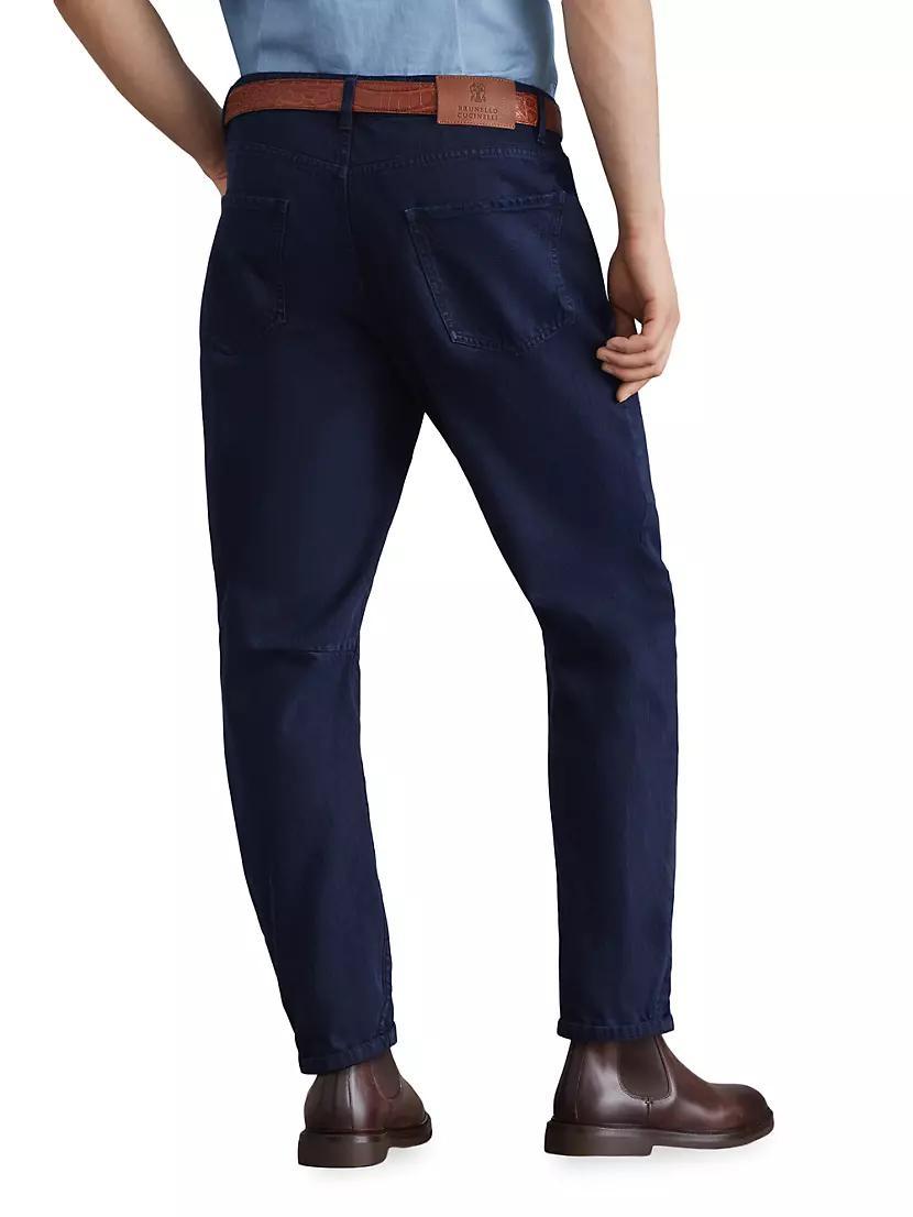 Mens Denim Leisure Fit Five Pocket Jeans with Rips Product Image