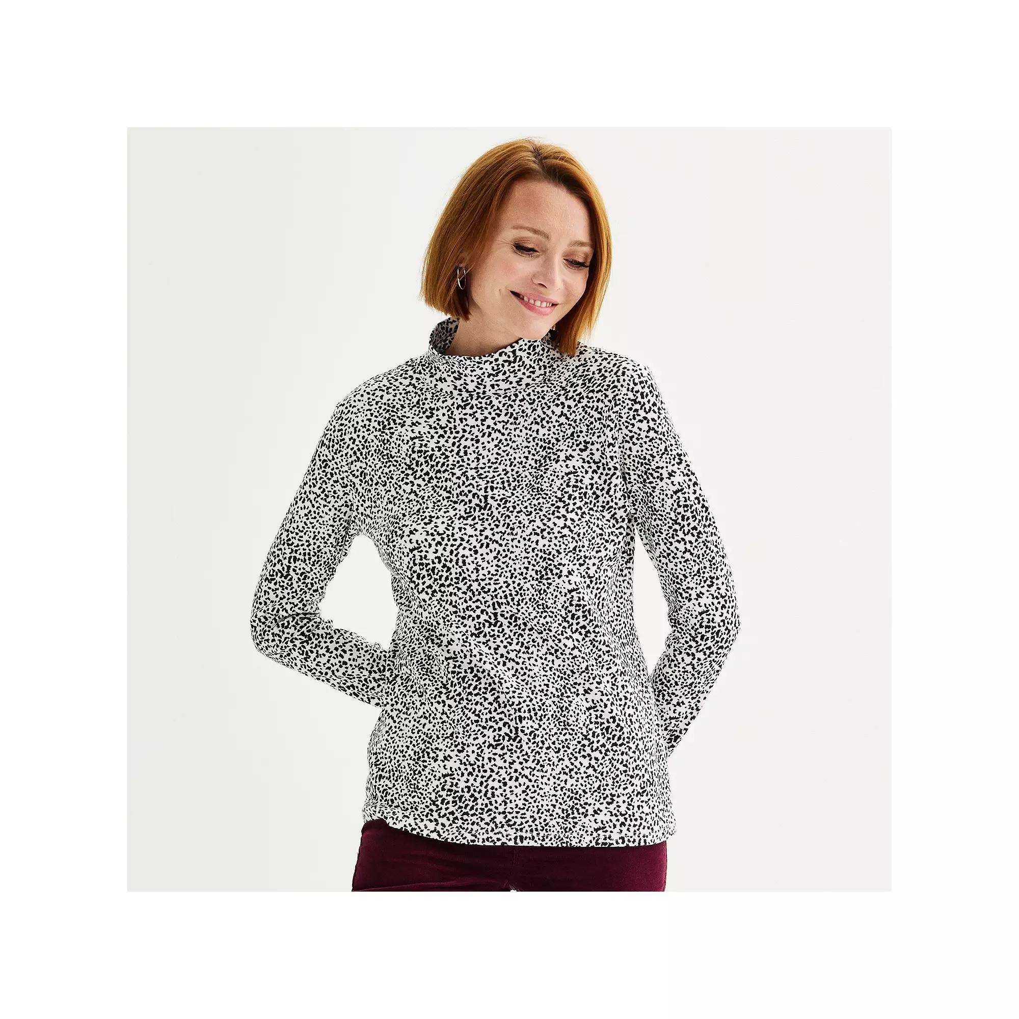 Petite Croft & Barrow Long Sleeve Mockneck Top, Womens Product Image