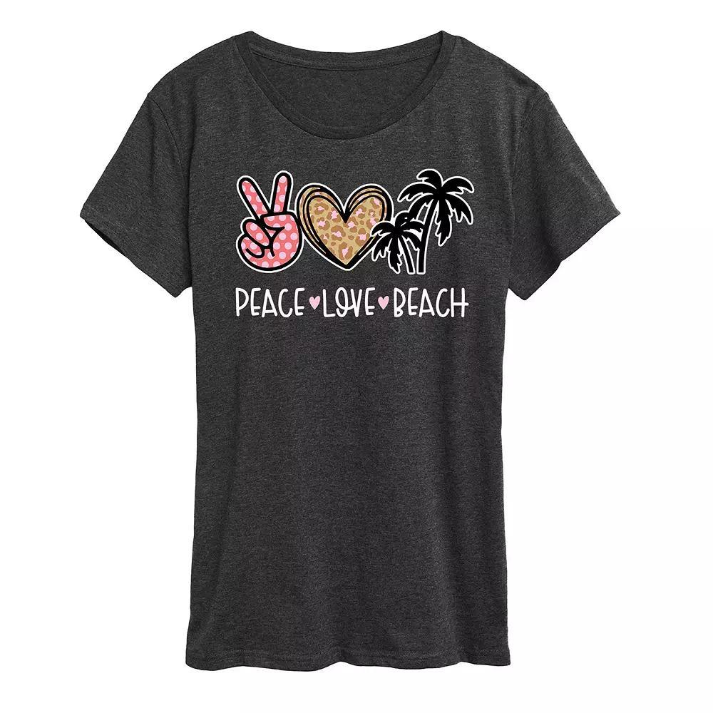 Womens Peace Love Beach Graphic Tee Grey Green Product Image