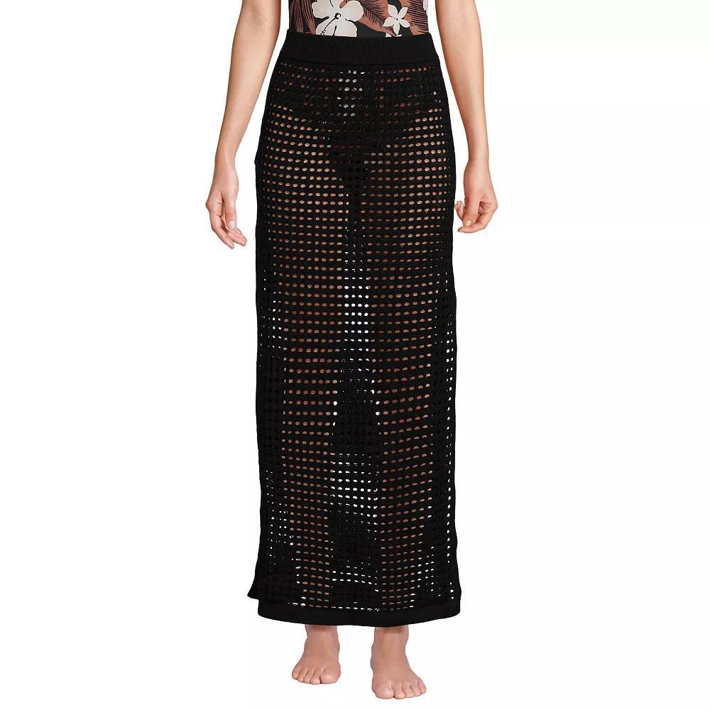 Women's Lands' End Grid Mesh Lace Maxi Swim Cover-Up Skirt, Size: Medium, Black Product Image