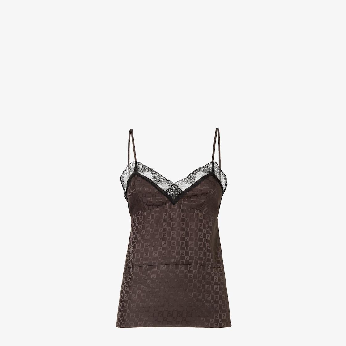 TopBrown jacquard FF silk top Product Image