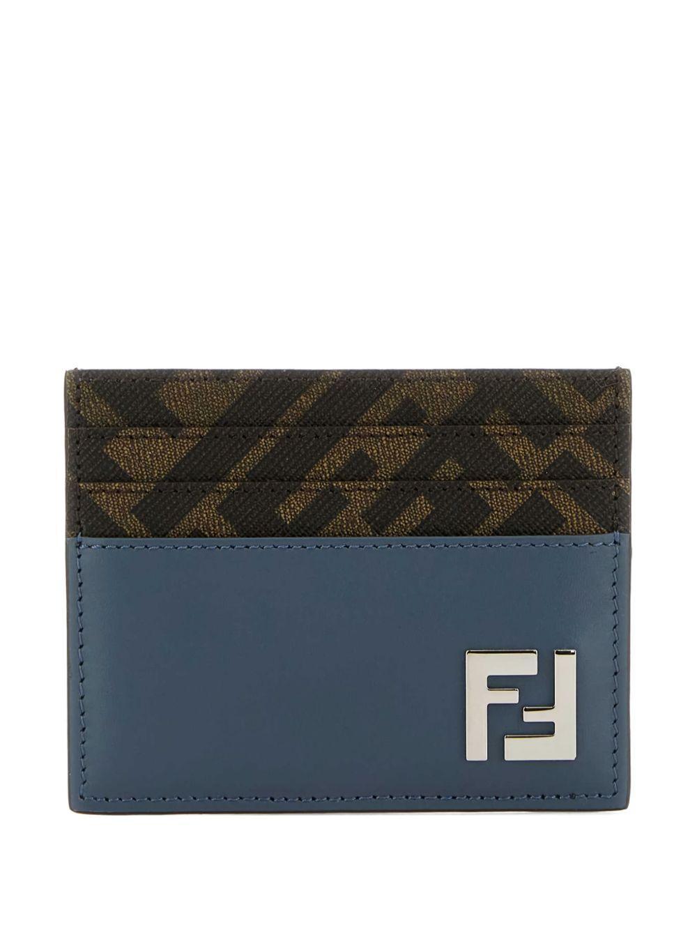 FENDI Leather And Ff Canvas Squared Card Holder In Brown Product Image