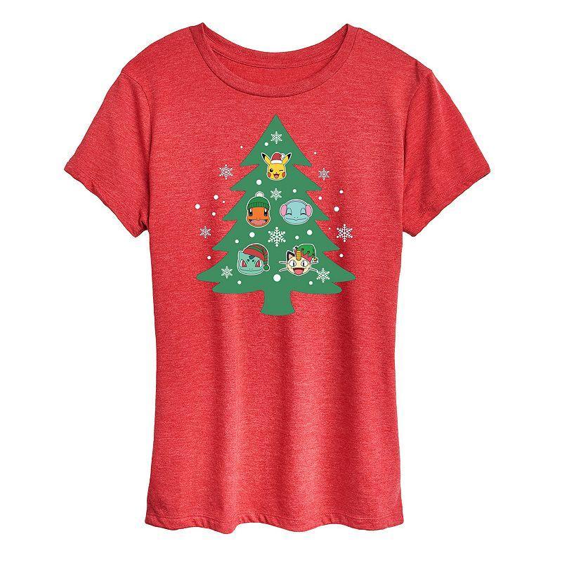 Womens Pokemon Partners Tree Pattern Tee Grey Red Product Image