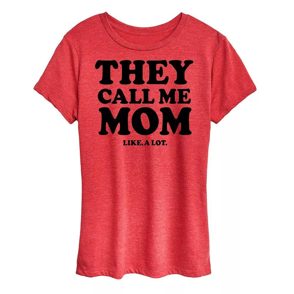 Womens Call Me Mom A Lot Graphic Tee Grey Red Product Image