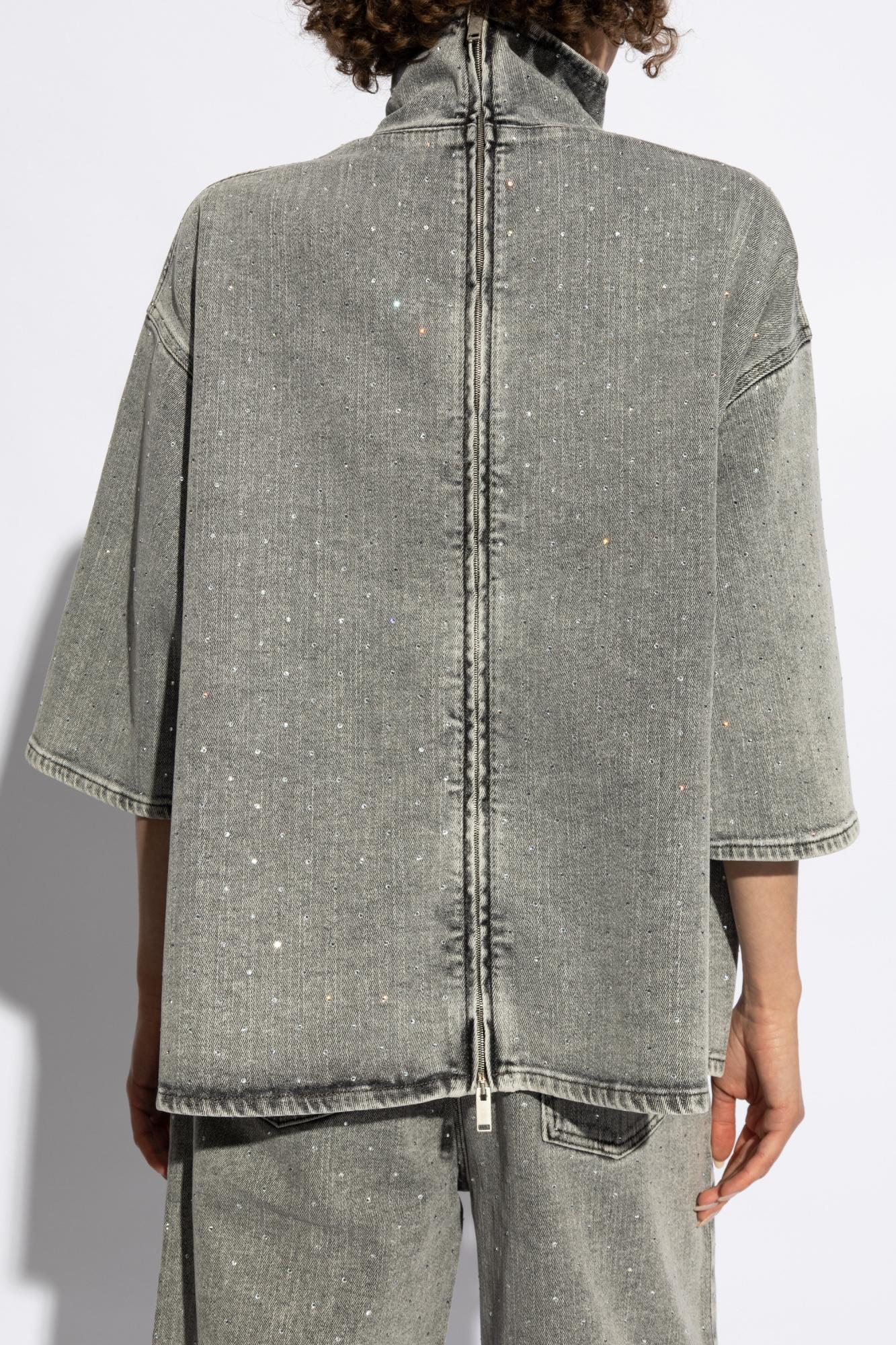 FABIANA FILIPPI Rhinestone Embroidered Denim Top In Grey Product Image