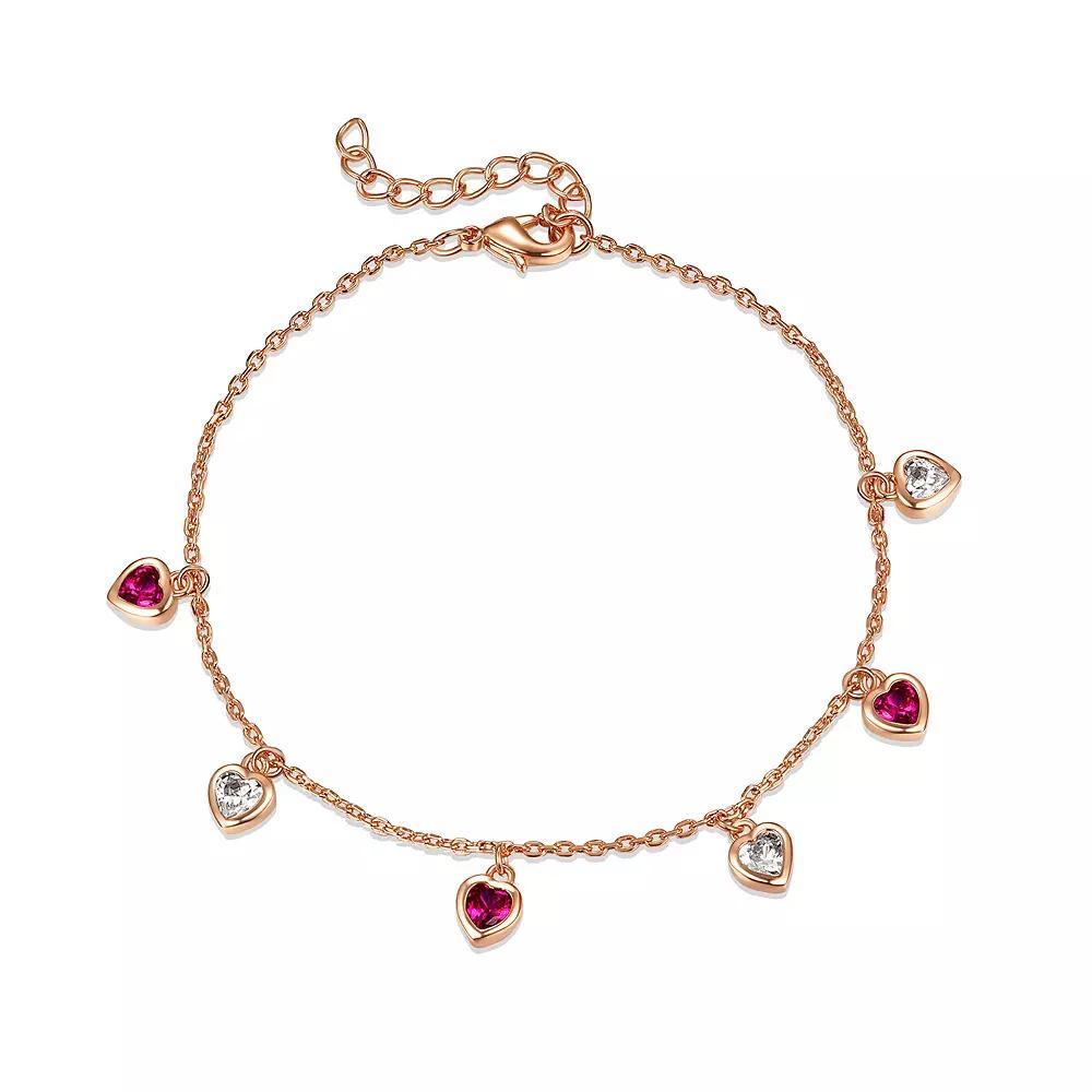18k Rose Gold Plated Cubic Zirconia Heart Dangle Charm Bracelet, Women's, Size: 5.5, Gold Tone Product Image