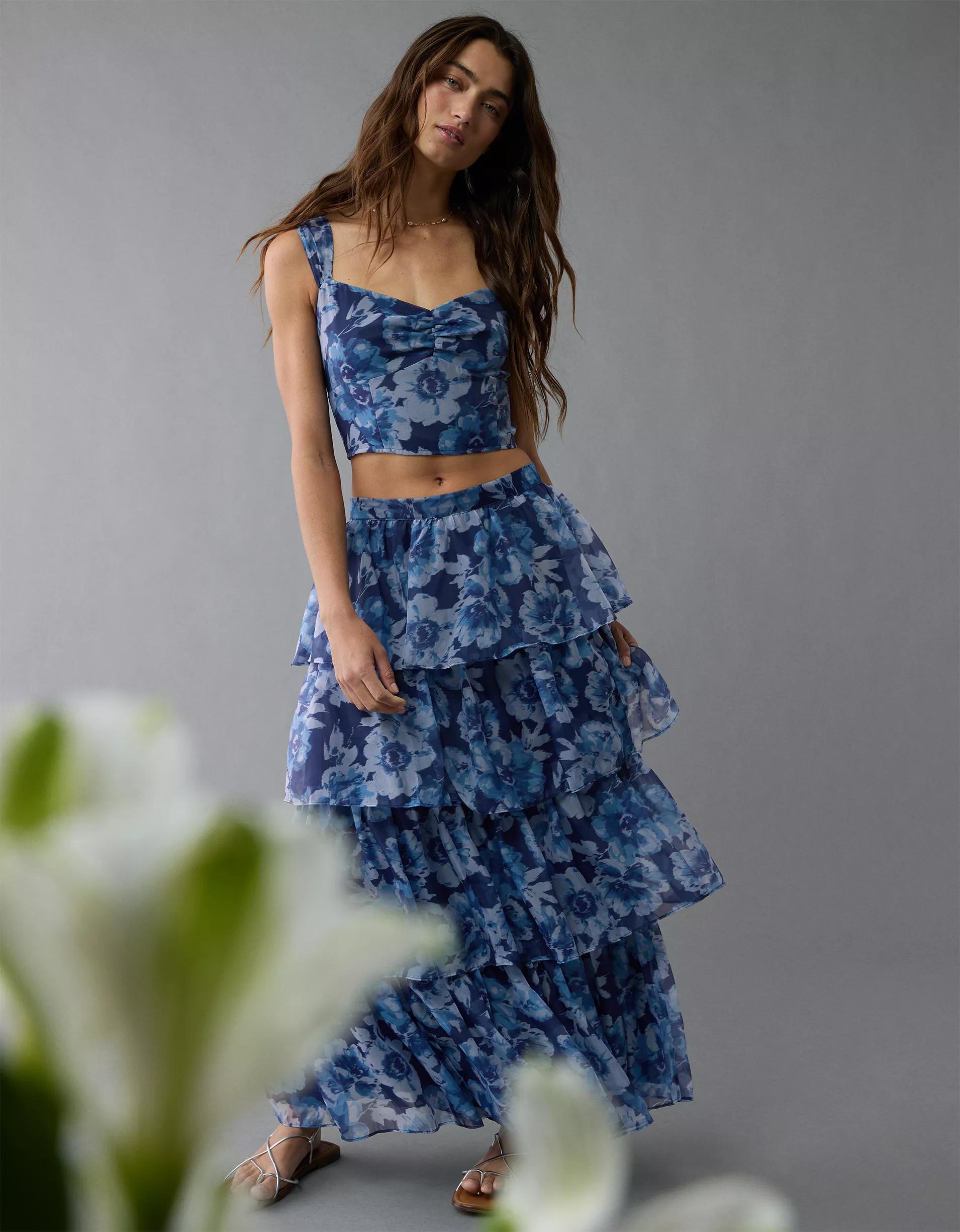 AE Floral Organza Maxi Skirt Set Product Image