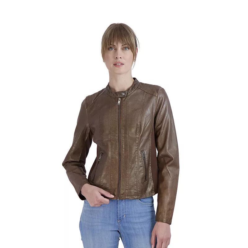 Women's Sebby Collection Faux-Leather Racing Jacket, Size: Small, Whiskey Product Image