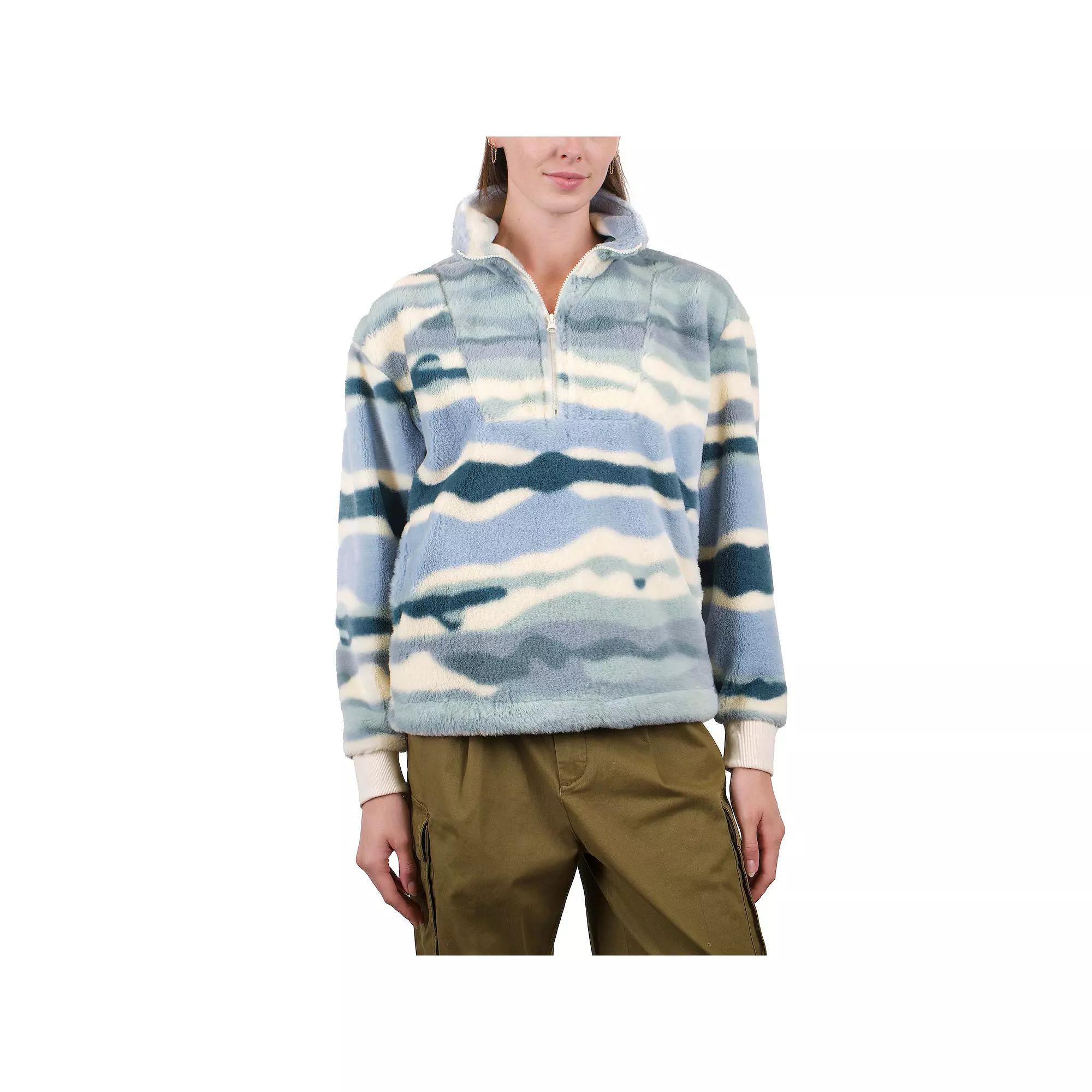 Women's Mountain and Isles 1/2 Zip Faux Fur Pullover Top, Size: Small, Chalk Team Stripe Product Image