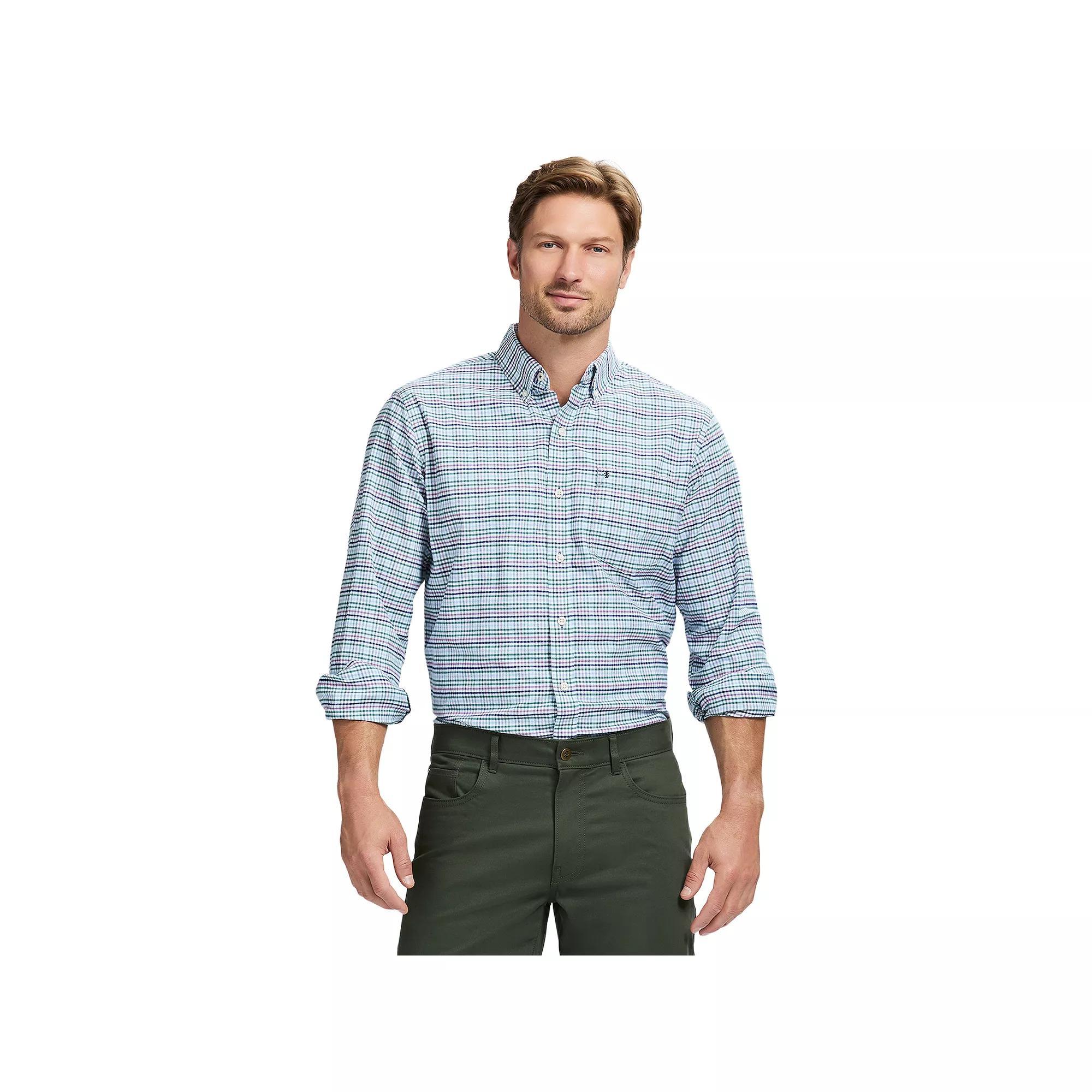 Men's IZOD Oxford Woven Long Sleeve Button-Down Shirt, Size: XXL, Mallard Green Check Product Image