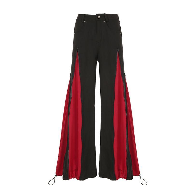 Low Waist Color-Block Loose-Fit Wide-Leg Sweatpants Product Image