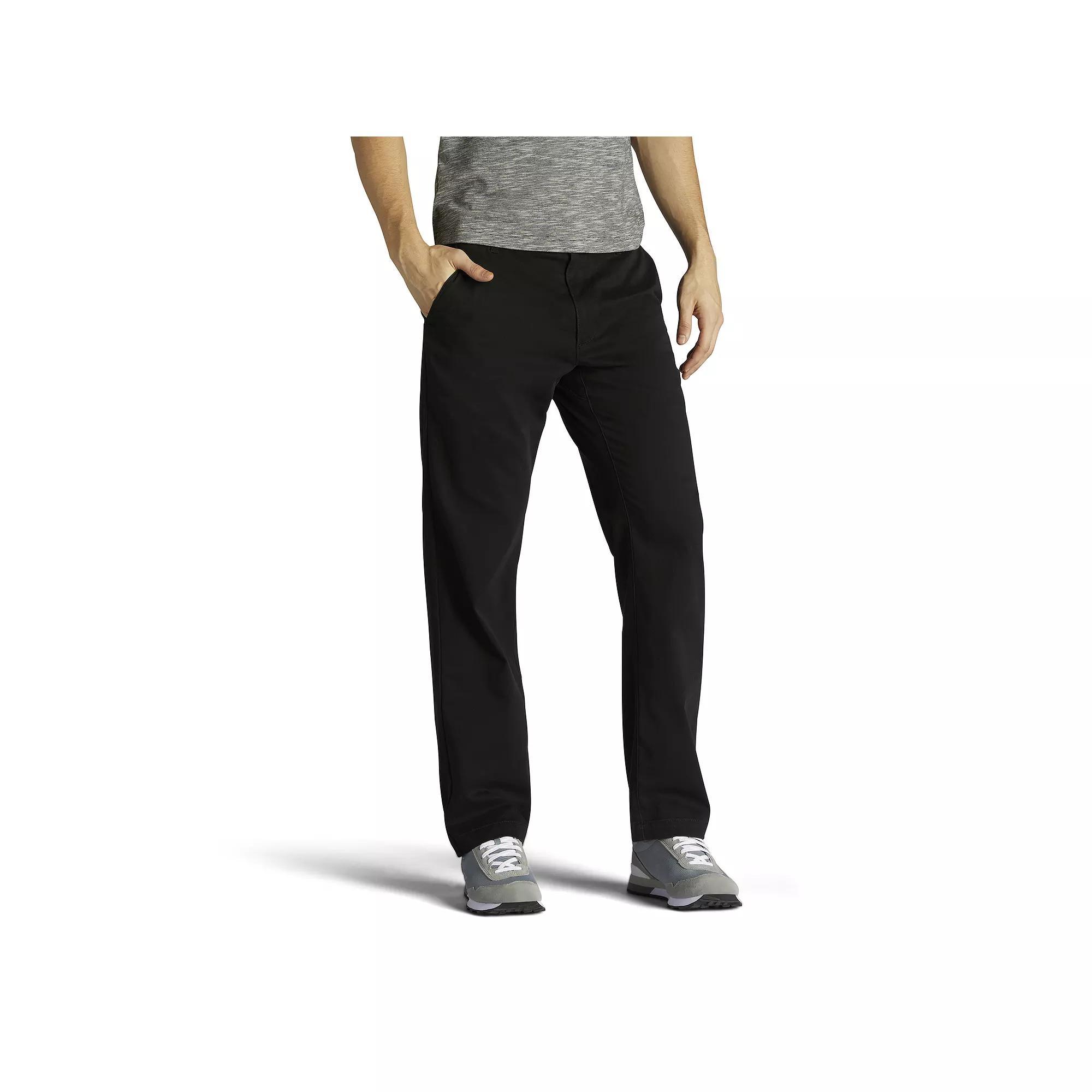 Men's Lee® Extreme Motion Relaxed Fit Flat Front Pants, Size: 33X32, Black Product Image