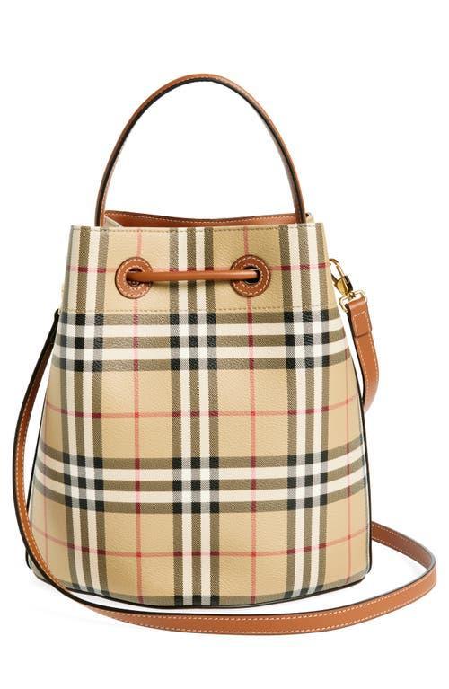 BURBERRY Small Tb Leather Bucket Bag In Beige Product Image