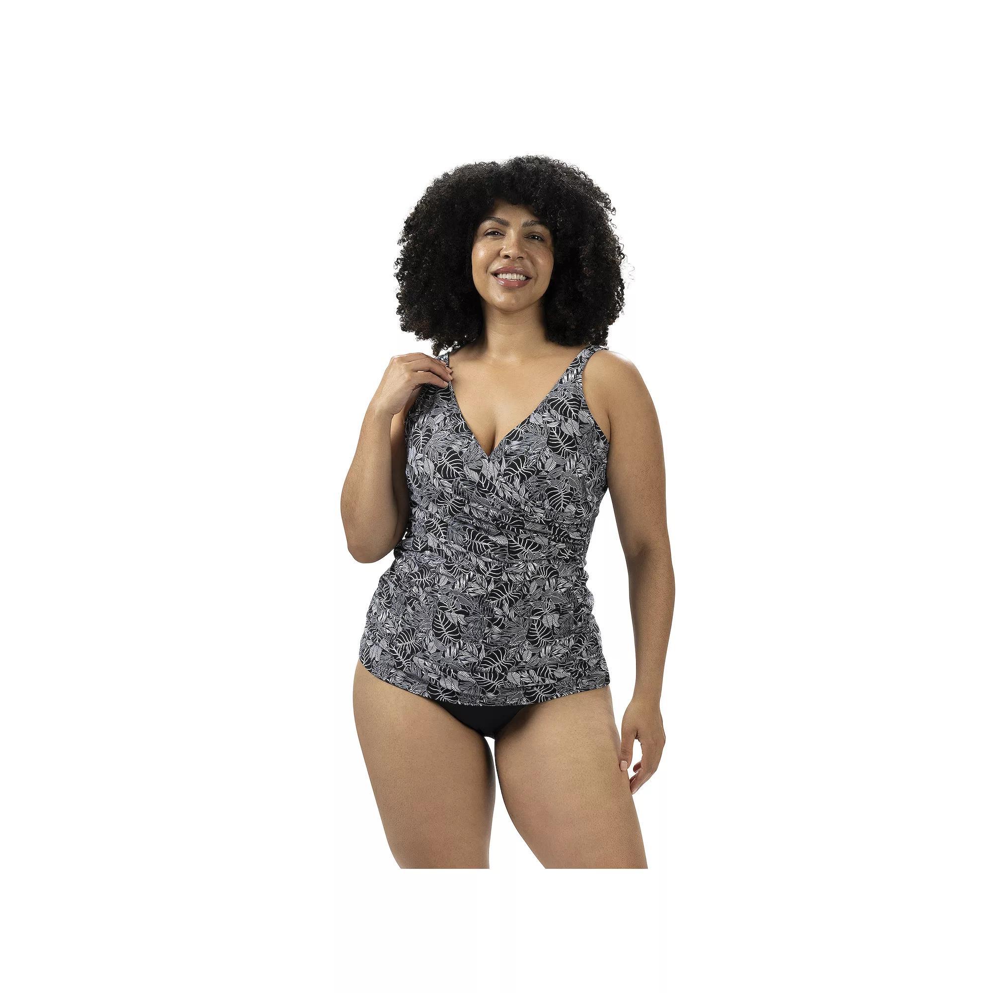 Women's Dolfin Aquashape Printed Wrap Tankini Swim Top, Size: Large, Black Product Image
