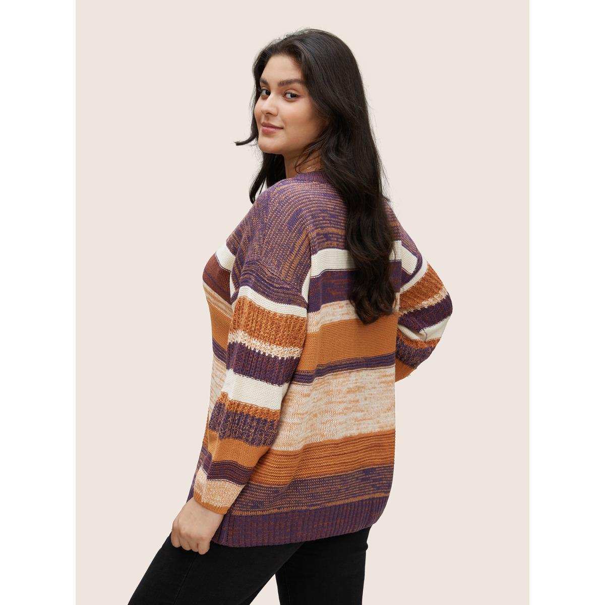 Plus Size Colorblock Heather Drop Shoulder Loose Pullover Multicolor Women Casual Loose Long Sleeve Round Neck Dailywear Pullovers BloomChic 18-20/2X Product Image