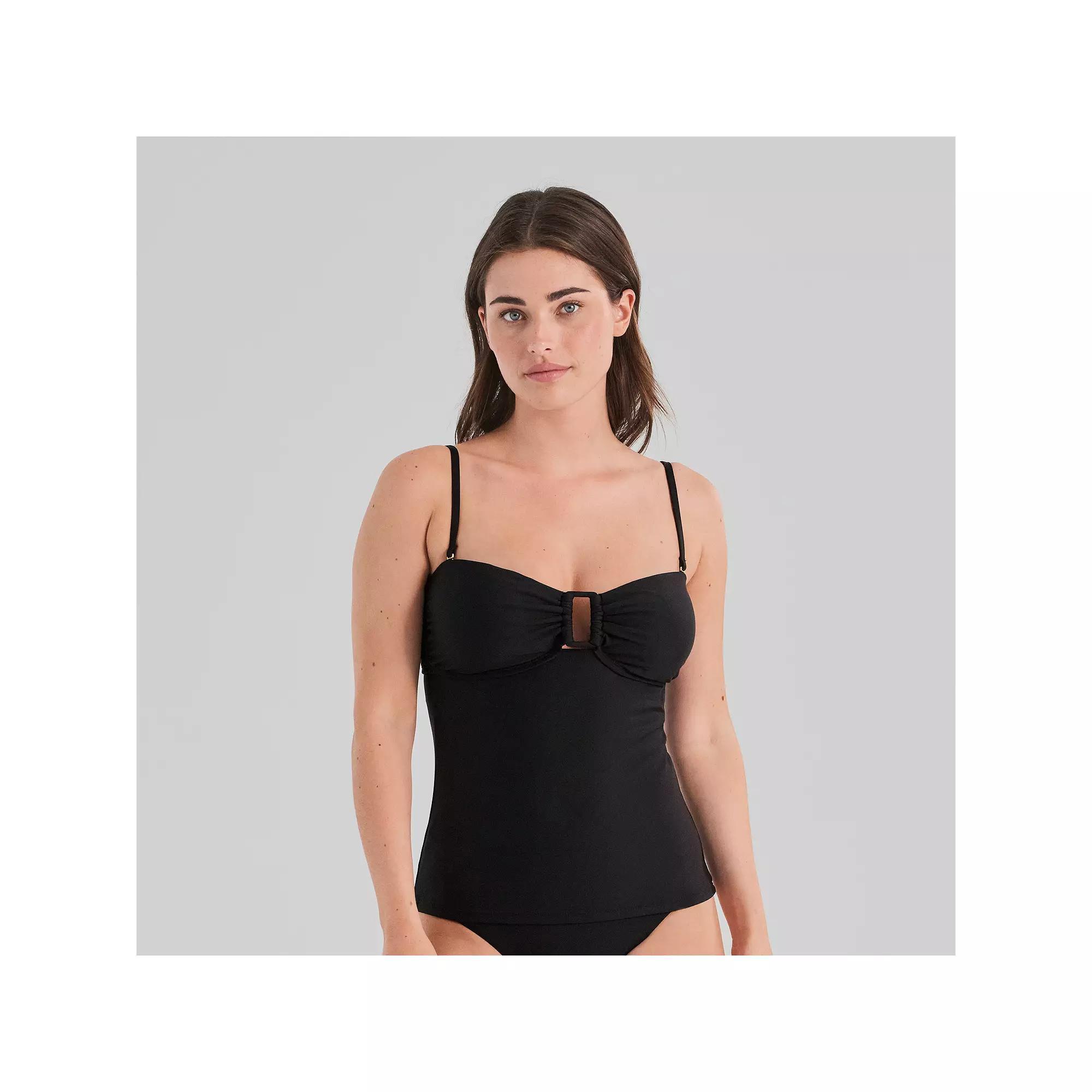 Women's Freshwater Square Ring Bandeau Tankini, Size: XS, Black Product Image
