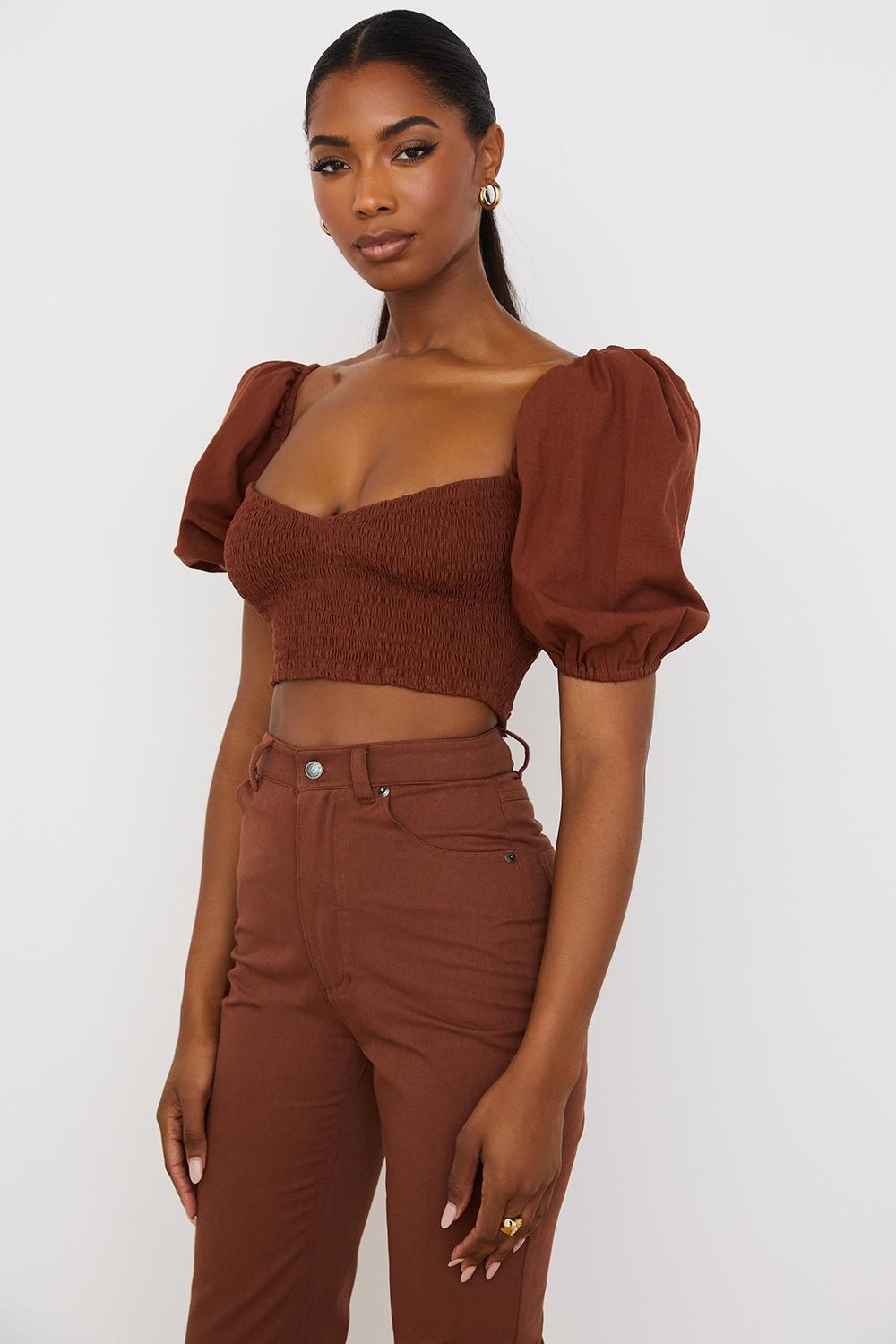 Lavanna Cocoa Puff Sleeve Cropped Top Product Image