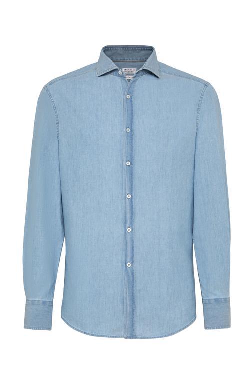 BRUNELLO CUCINELLI Men's Denim Sport Shirt In Clear Blue Product Image