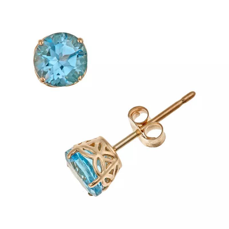 Celebration Gems 14k Gold Swiss Blue Topaz Stud Earrings, Women's Product Image