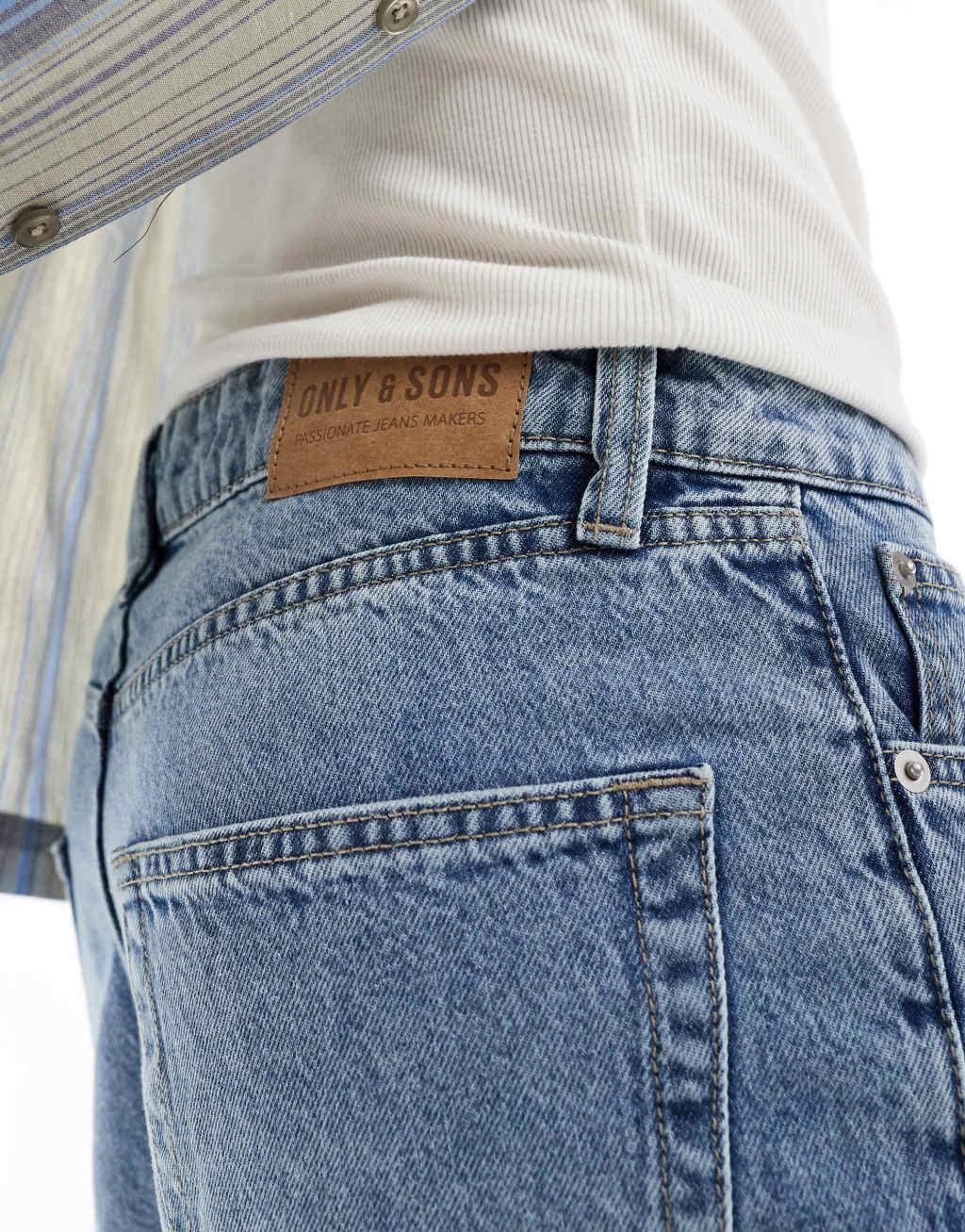 ONLY & SONS baggy denim shorts in light wash Product Image