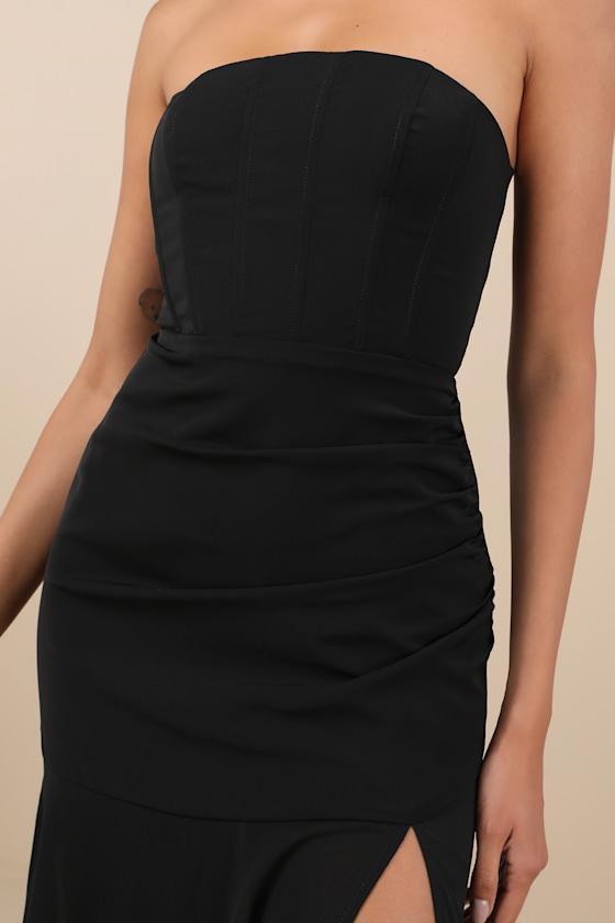 Ulyana Black Mixed Media Strapless Maxi Dress Product Image