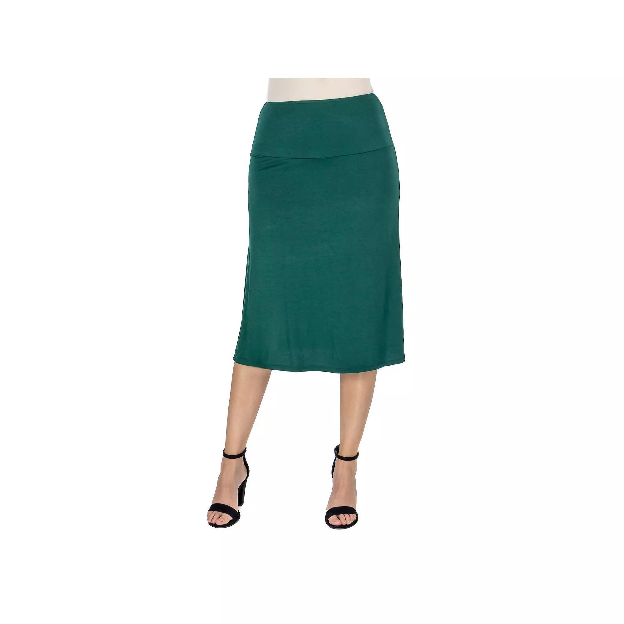 Women's 24Seven Comfort Apparel Solid A-Line Midi Skirt, Size: Large, Green Product Image