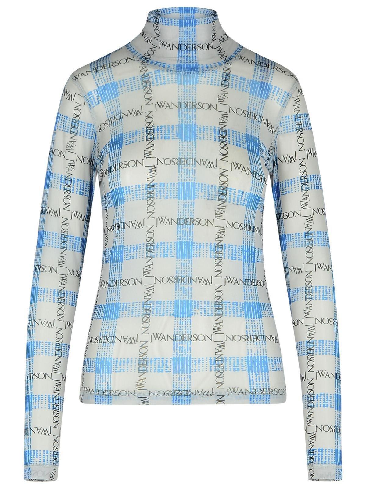 JW ANDERSON Logo Grid Check Printed Sheer Long Sleeved Top In Blue Product Image