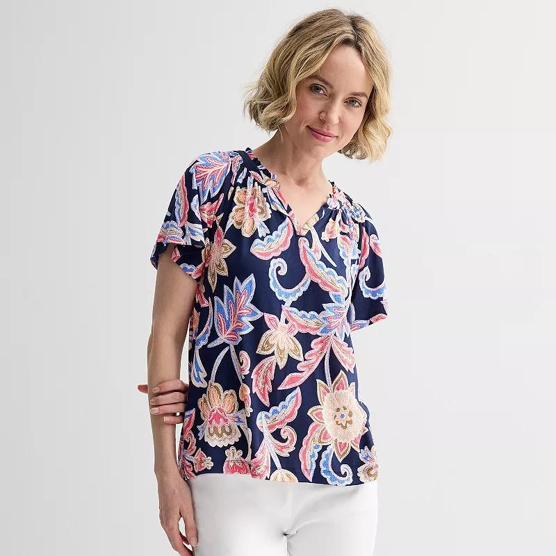 Women's Croft & Barrow® Smocked Raglan Top, Size: Small, Blue Crafted Garden Product Image