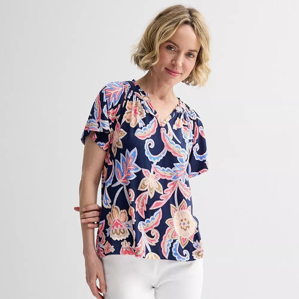 Women's Croft & Barrow® Smocked Raglan Top, Size: Small, Blue Crafted Garden Product Image