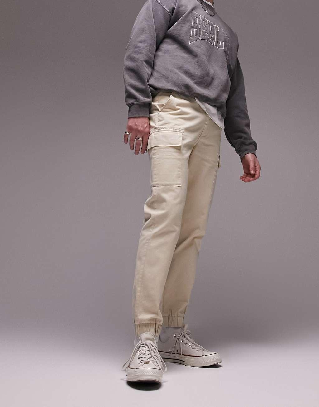 Topman skinny two pocket cargo pants in stone Product Image