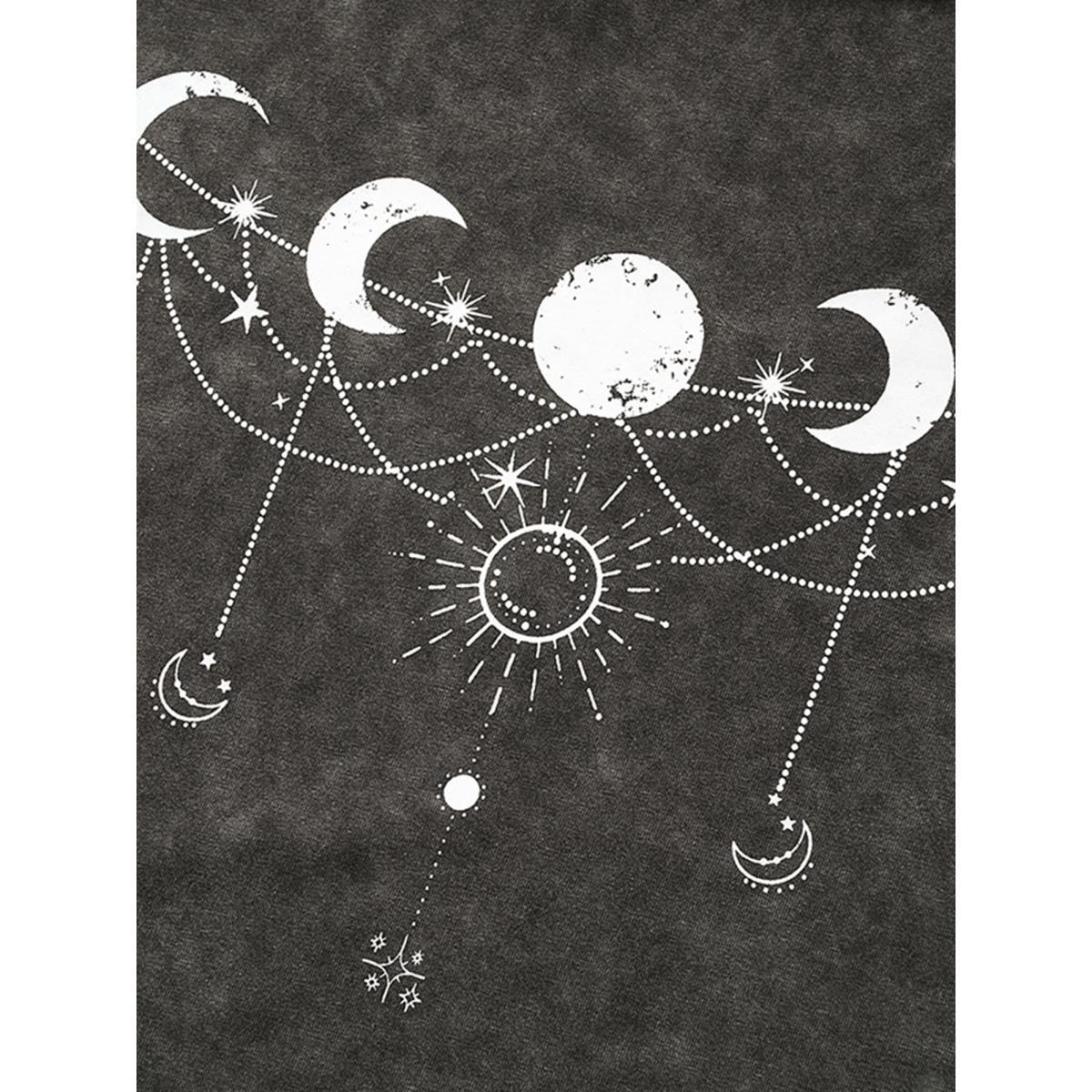 Plus Size Moon & Star Print Vintage Graphic T-shirt Black Women Casual Art&design Dailywear T-shirts BloomChic 14-16/1X Product Image