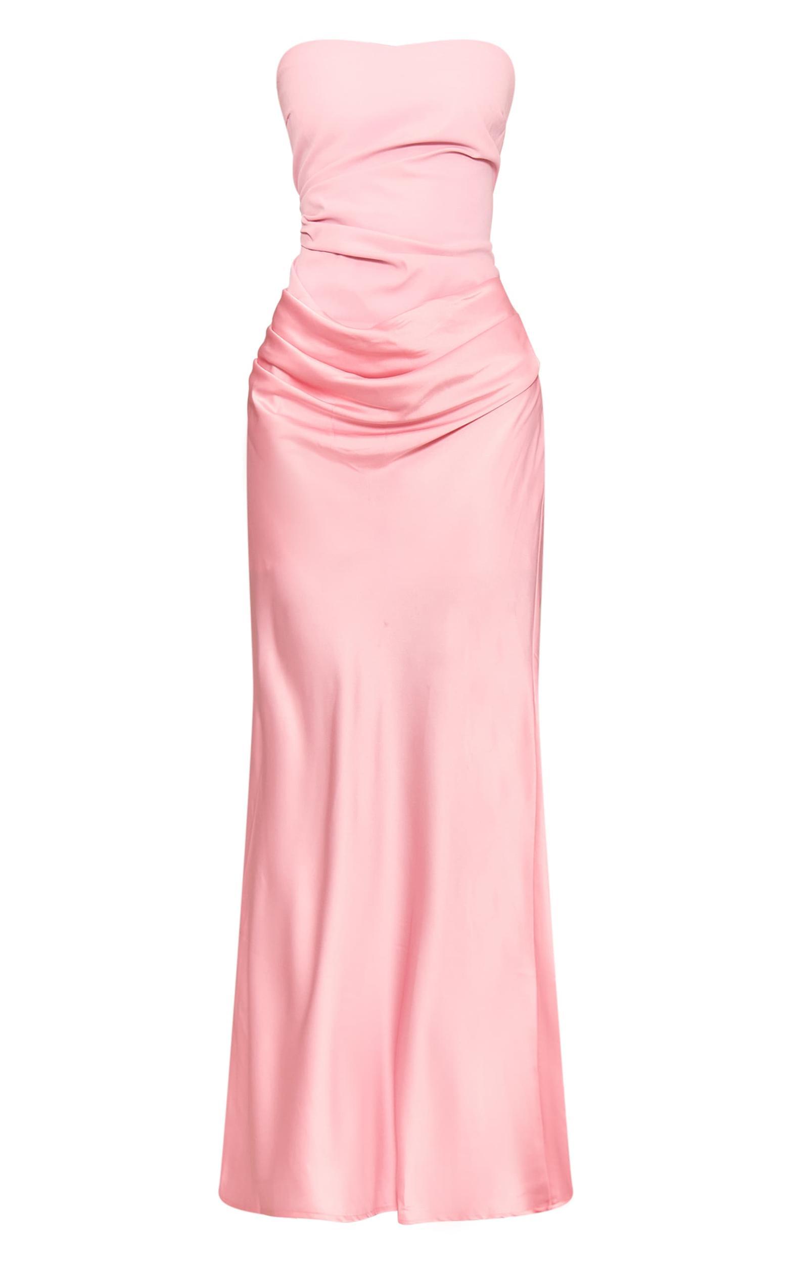 Pale Rose Bandeau Satin Drape Detail Midaxi Dress Product Image