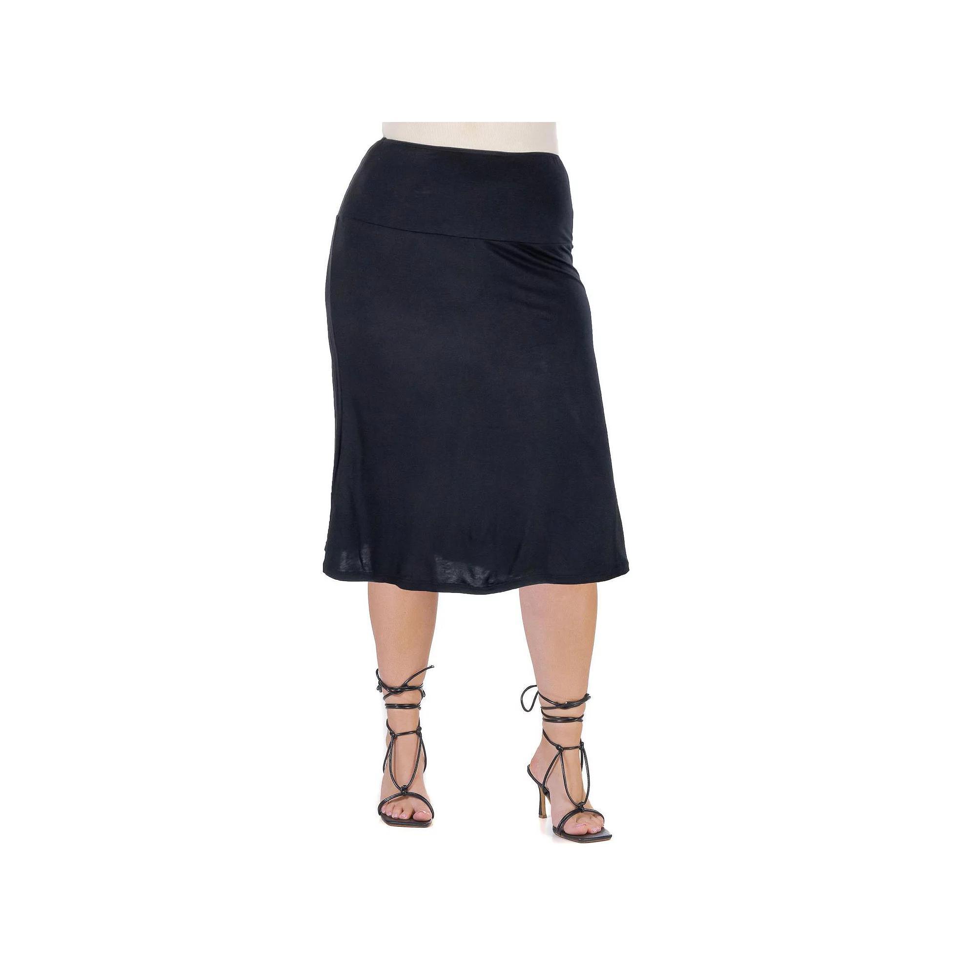 Plus Size 24seven Comfort Apparel Straight Midi Skirt, Women's, Size: 1XL, Black Product Image