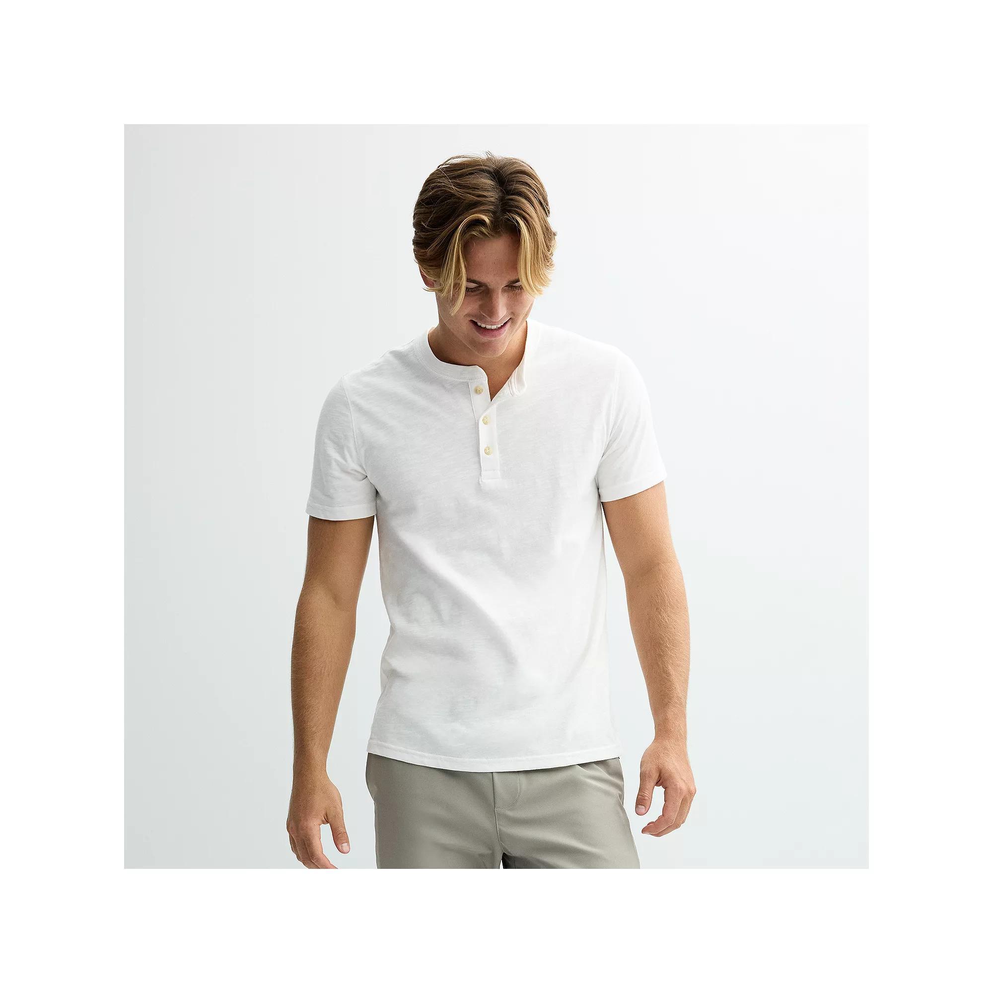 Men's Sonoma Goods For Life® Essential Short Sleeve Henley T-Shirt, Size: Small, Ivory Product Image