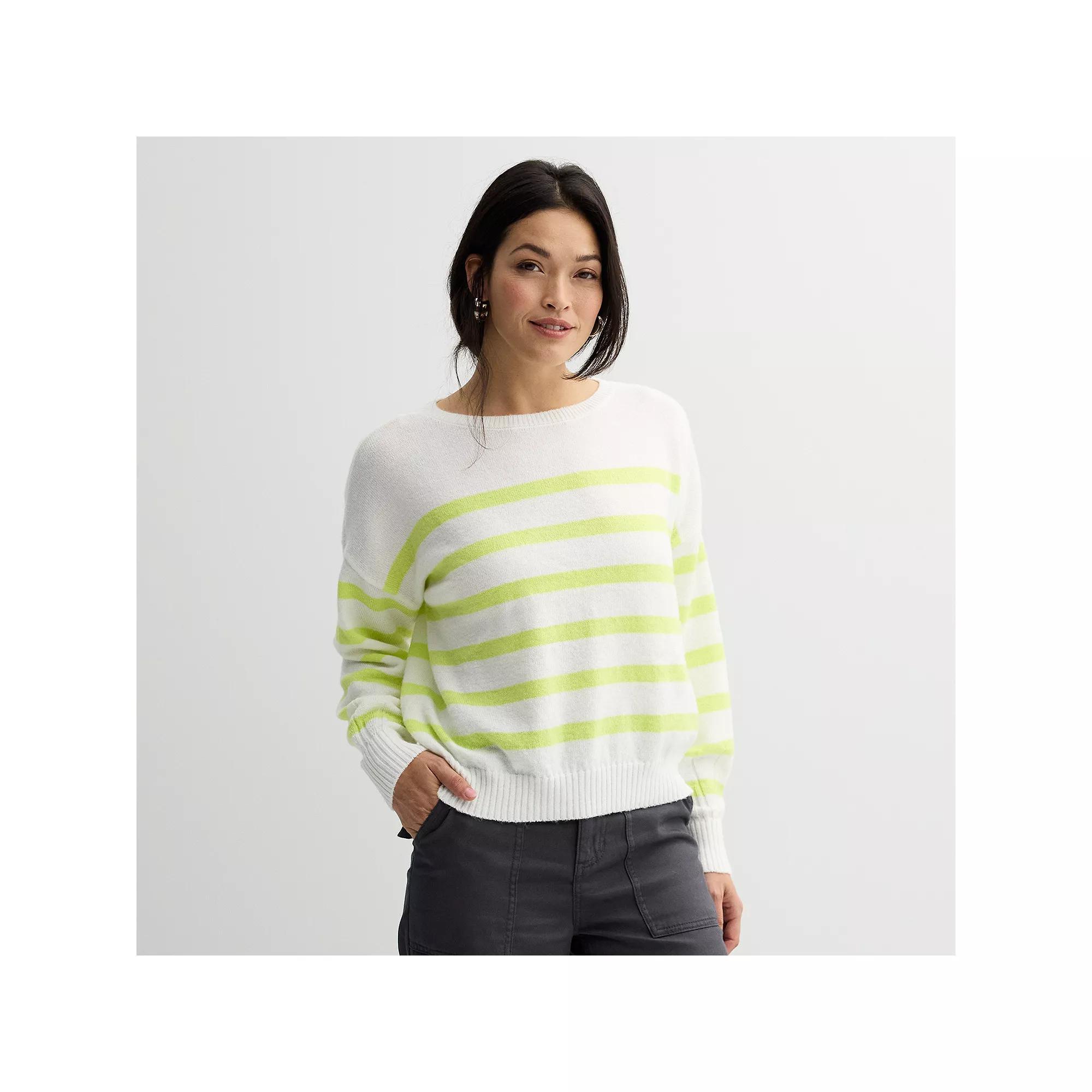 Petite Sonoma Goods For Life® Balloon Sleeve Sweater, Women's, Size: Medium Petite, Ivory Lime Stripe Product Image