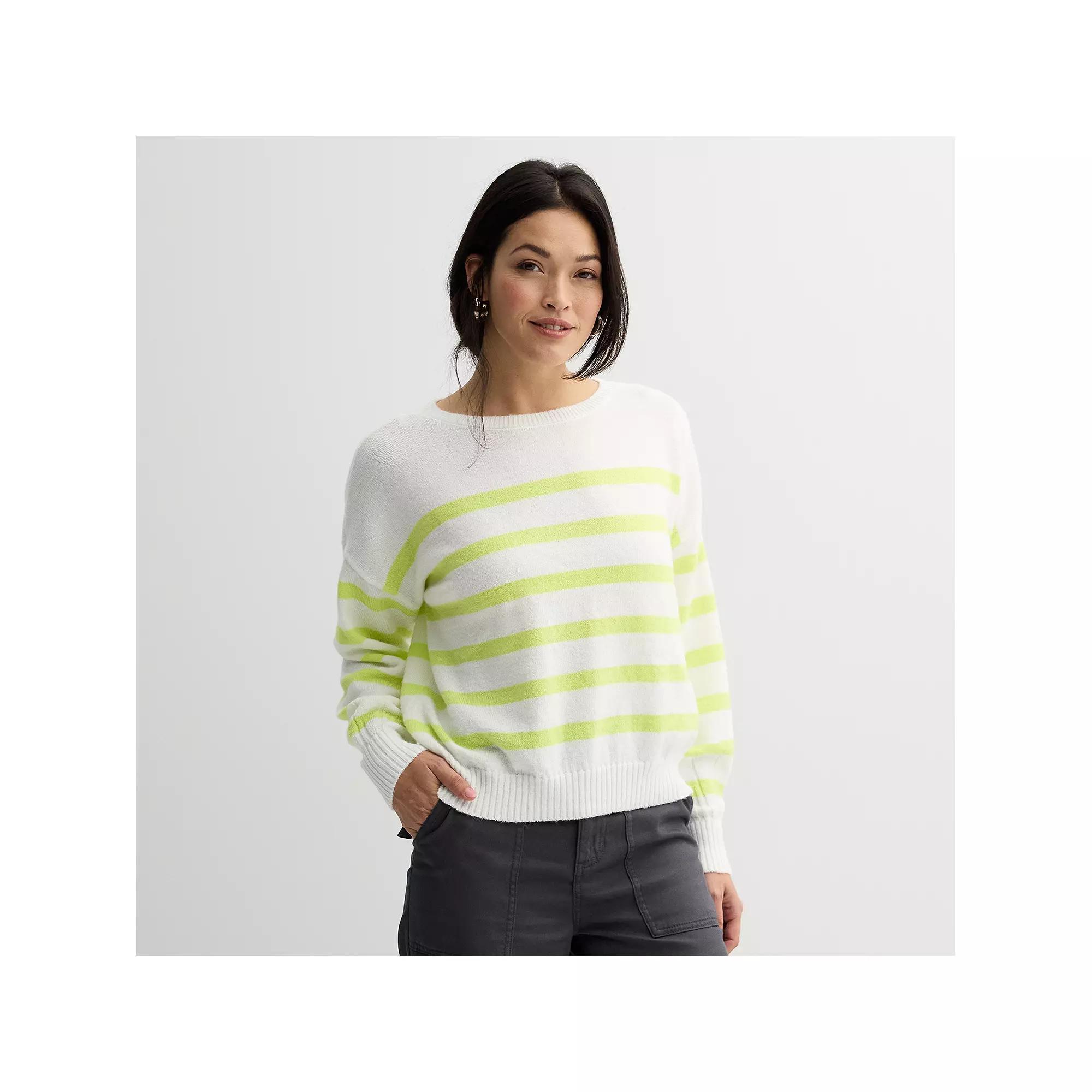 Petite Sonoma Goods For Life® Balloon Sleeve Sweater, Women's, Size: Medium Petite, Ivory Lime Stripe Product Image
