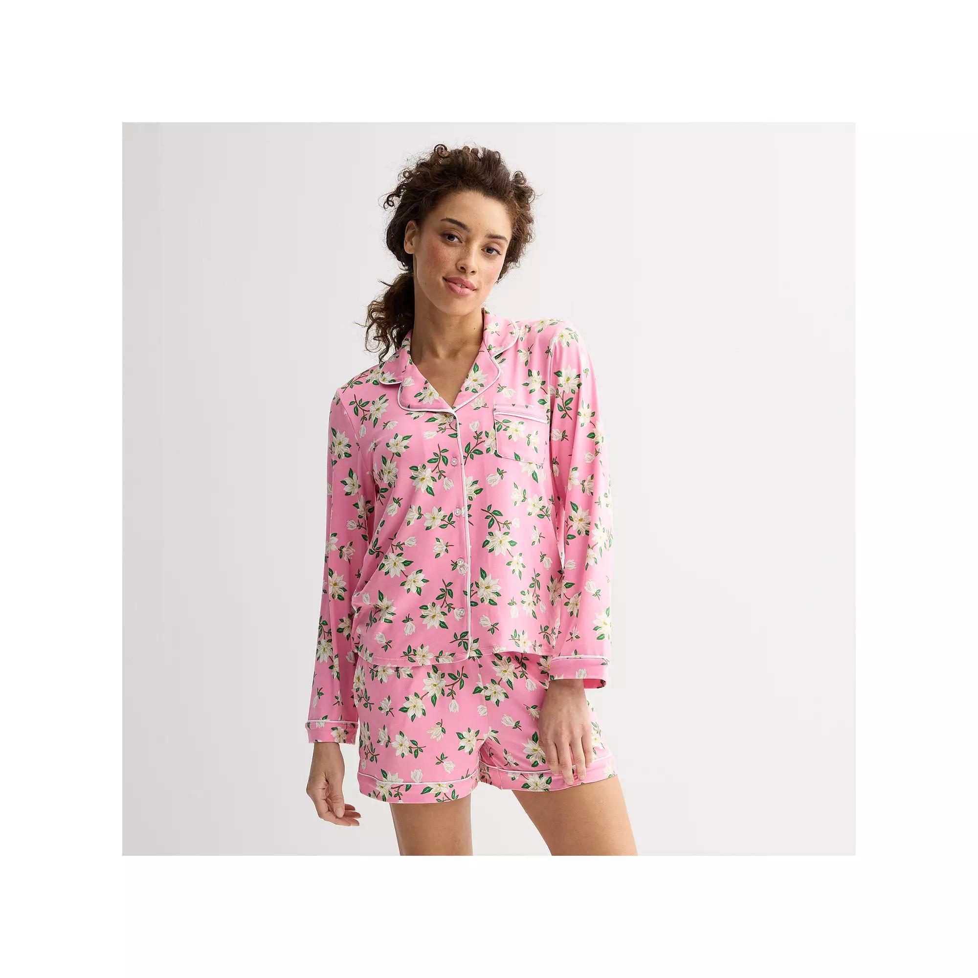 Women's Draper James 2-Piece Cozy Long Sleeve Pajama Top and Pajama Shorts Set, Size: Small, Prism Pink Magnolia Product Image