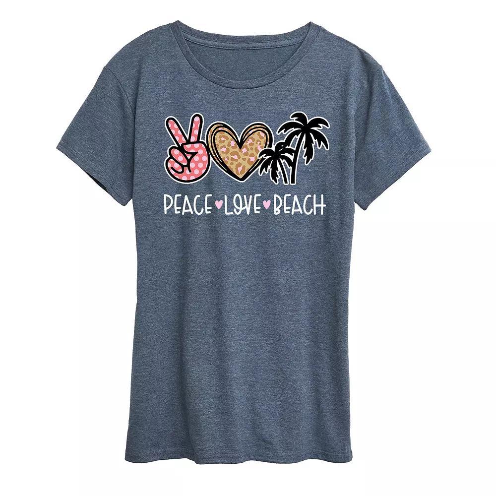 Womens Peace Love Beach Graphic Tee Grey Green Product Image