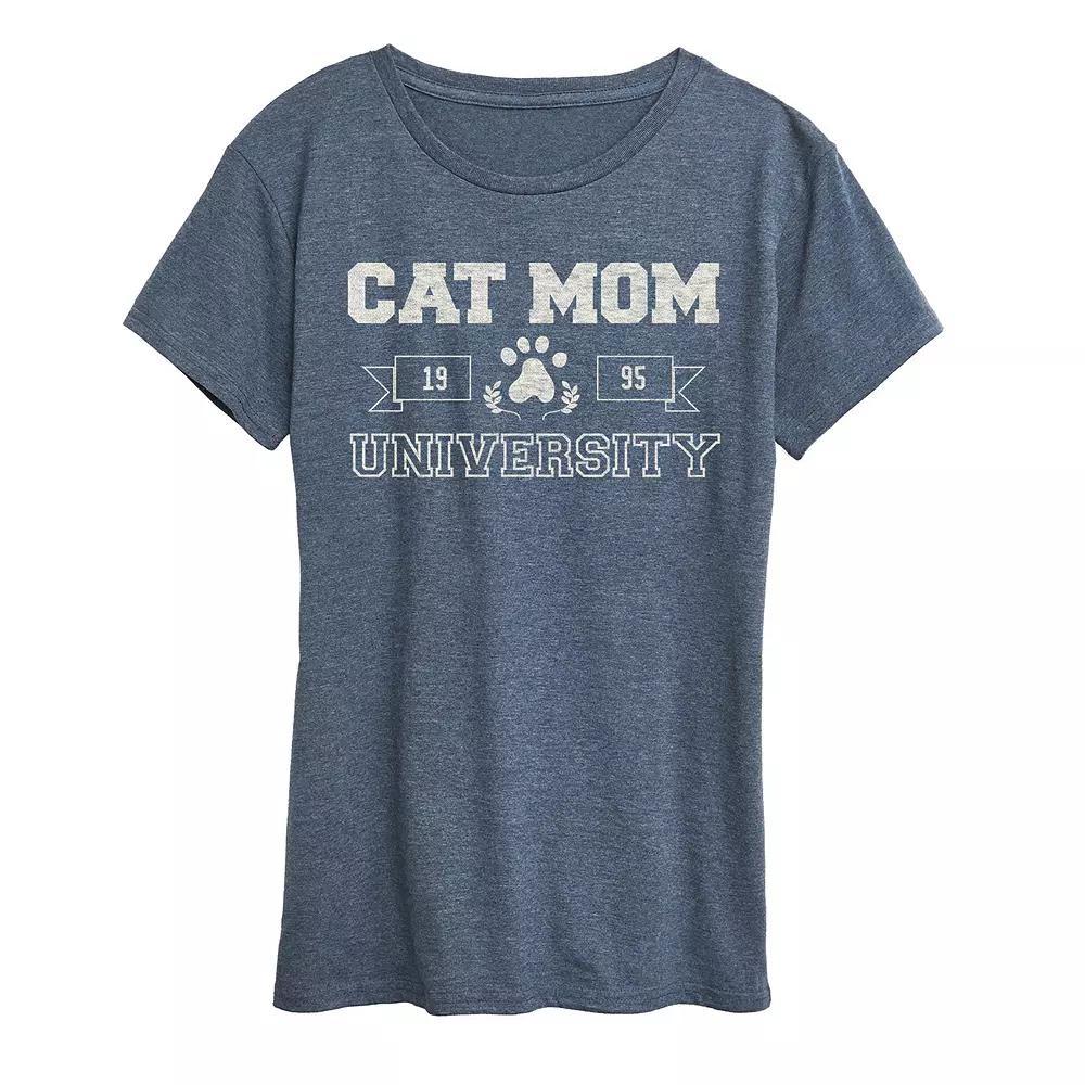 Womens Cat Mom University Graphic Tee Grey Blue Product Image