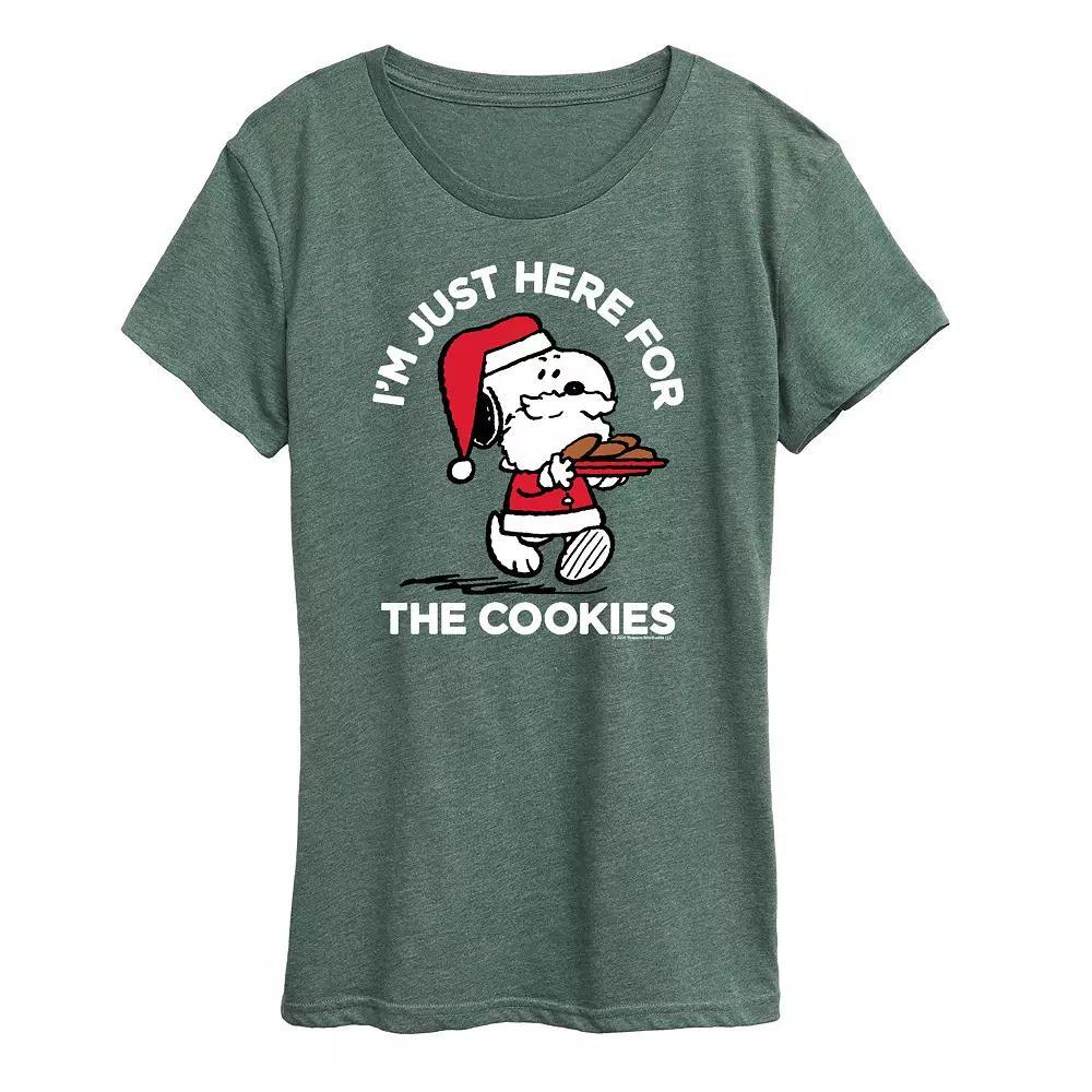 Womens Peanuts Snoopy Cookies Graphic Tee Grey Green Product Image