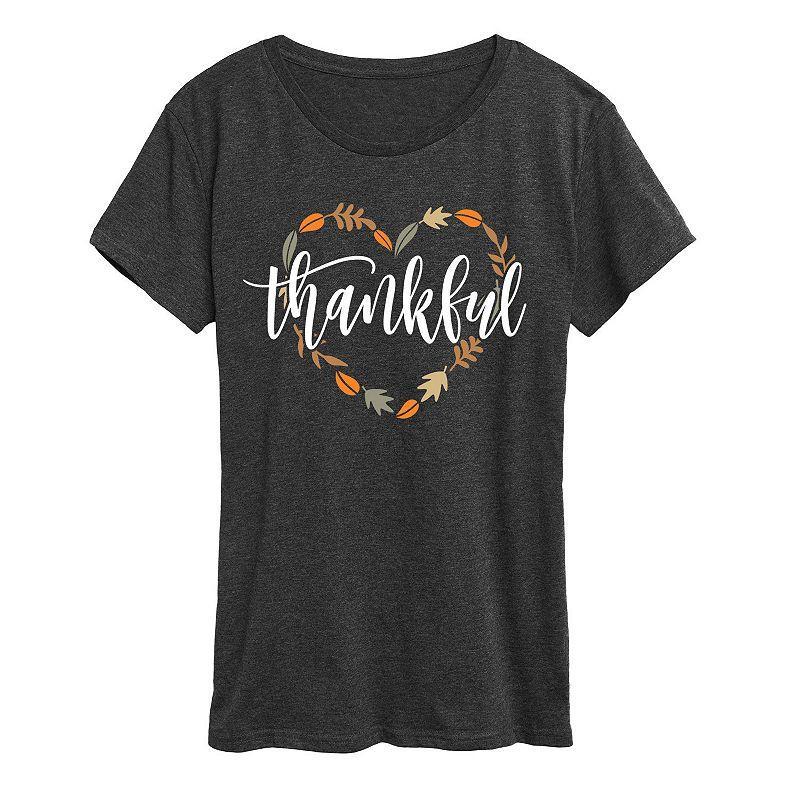 Women's Thankful Leaf Heart Graphic Tee, Size: Small, Grey Gray Product Image