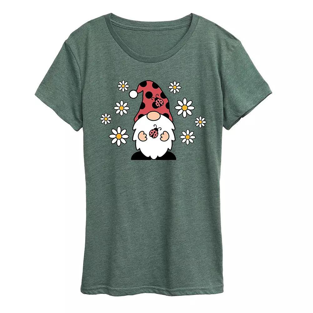 Plus Ladybug Gnome Graphic Tee, Womens Grey Green Product Image